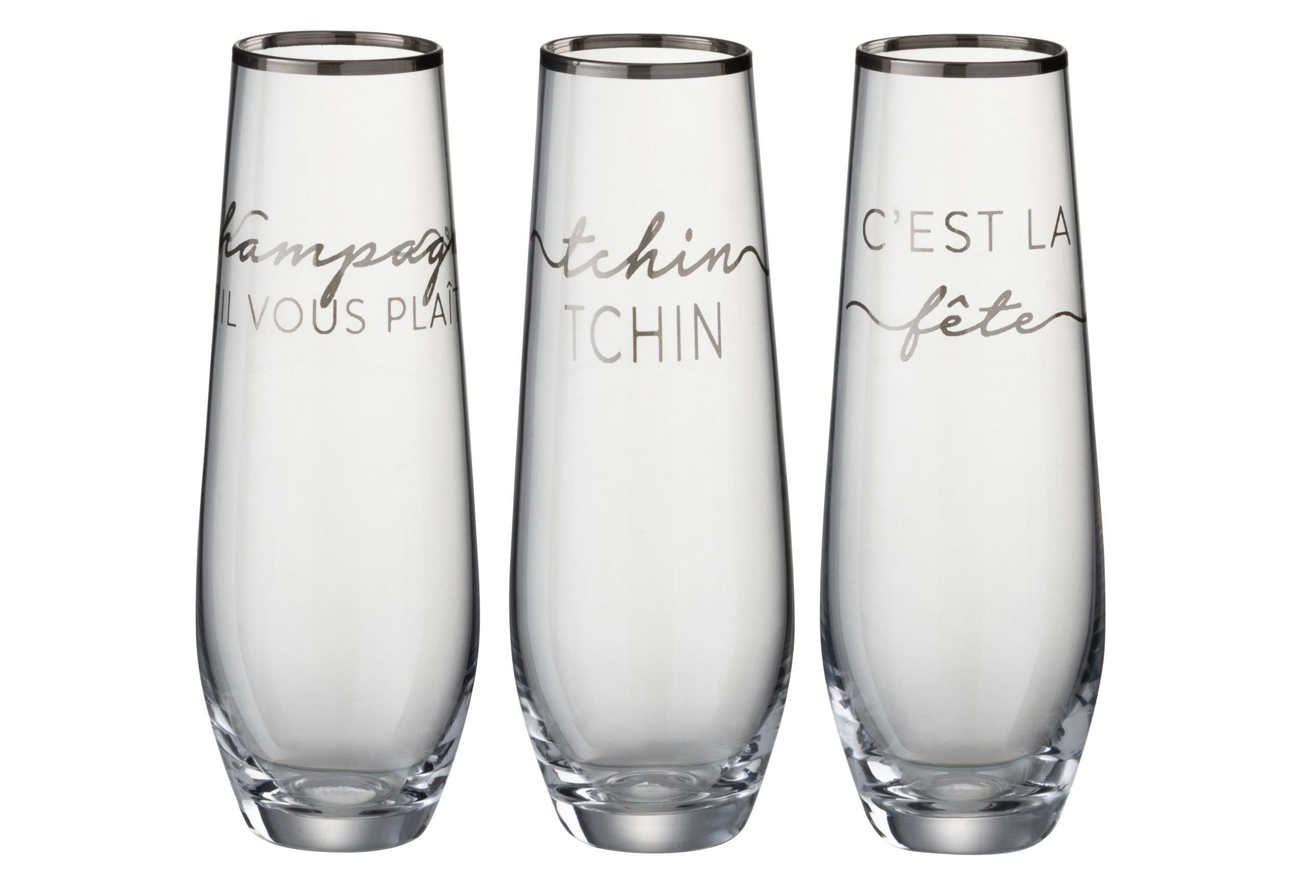 Verre texte francais verre transparent/argent assortiment de 3