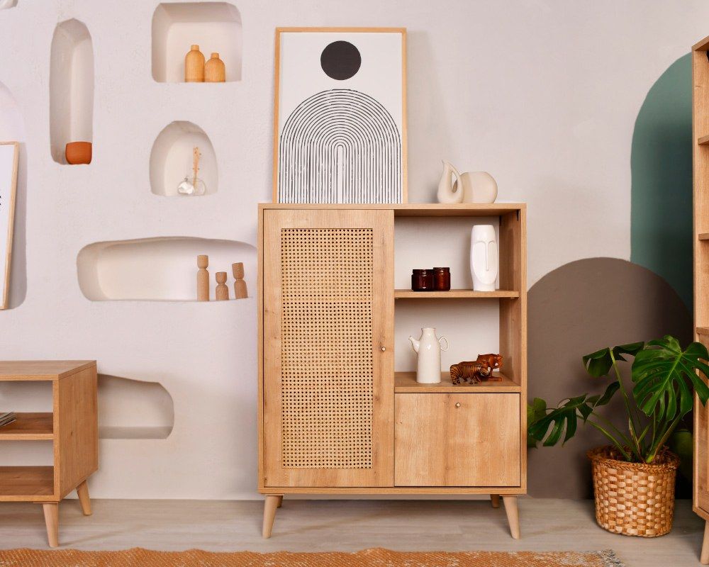 Armoire multifonctions à la mode - 100% bois de charme | Finition chêne