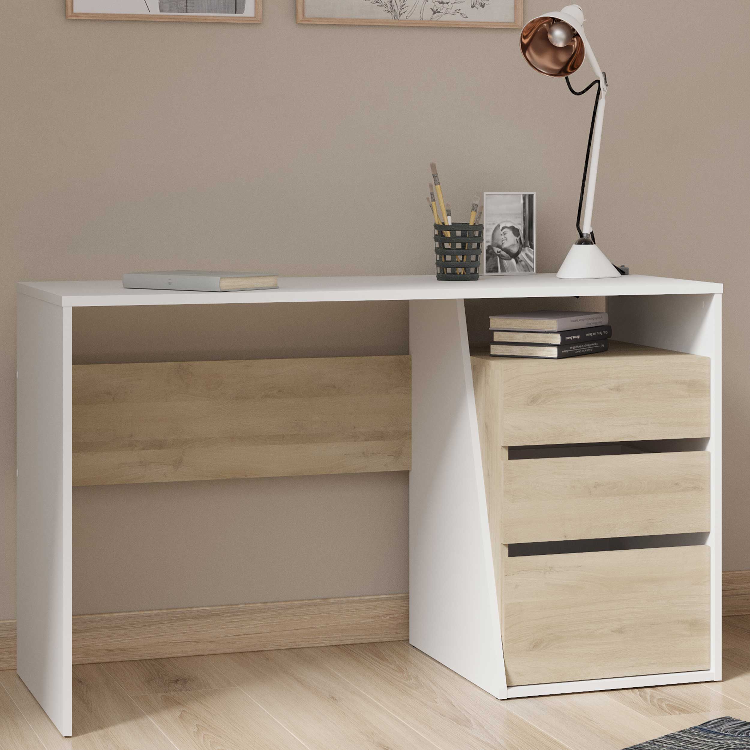 Bureau Jeffry-chêne Kronberg/blanc mat