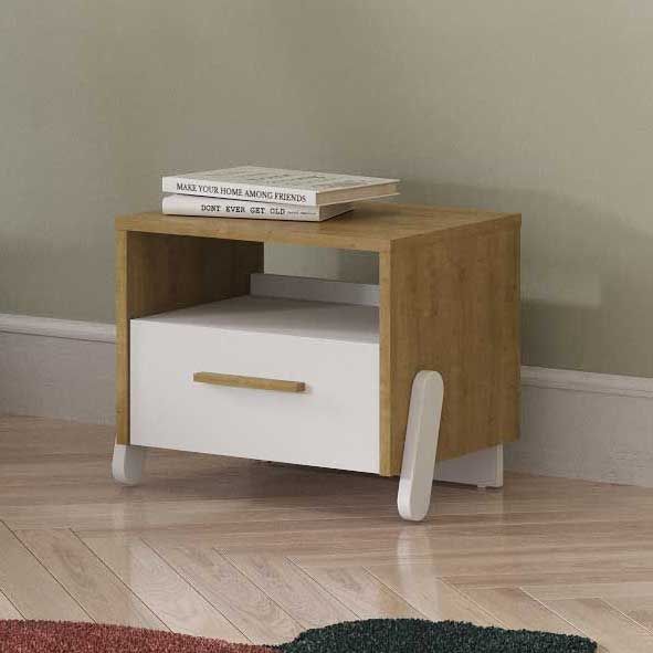 Table de chevet Naili | 39,3 x 32,7 x 34,1 cm | Marron-blanc