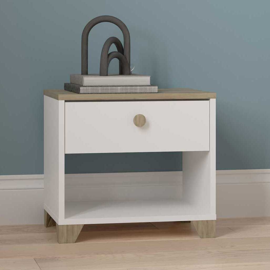 Table de chevet Liva-chêne Kronberg/blanc mat