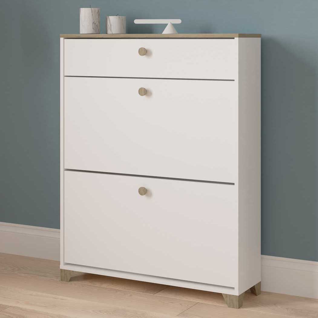 Armoire à chaussures Liva 2 portes battantes et 1 tiroir-chêne Kronberg/blanc mat