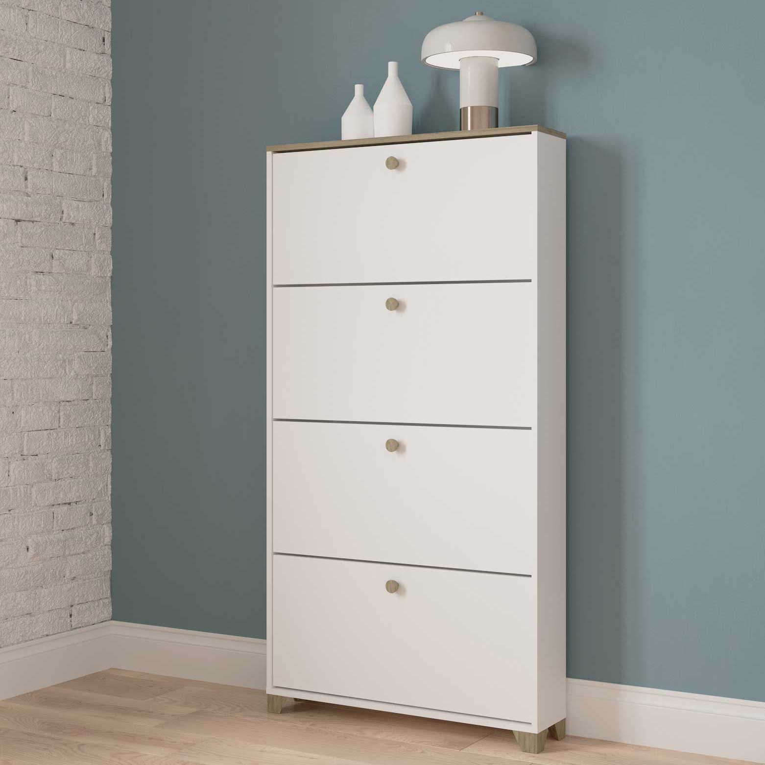 Armoire à chaussures Liva 4 portes battantes-chêne Kronberg/blanc mat