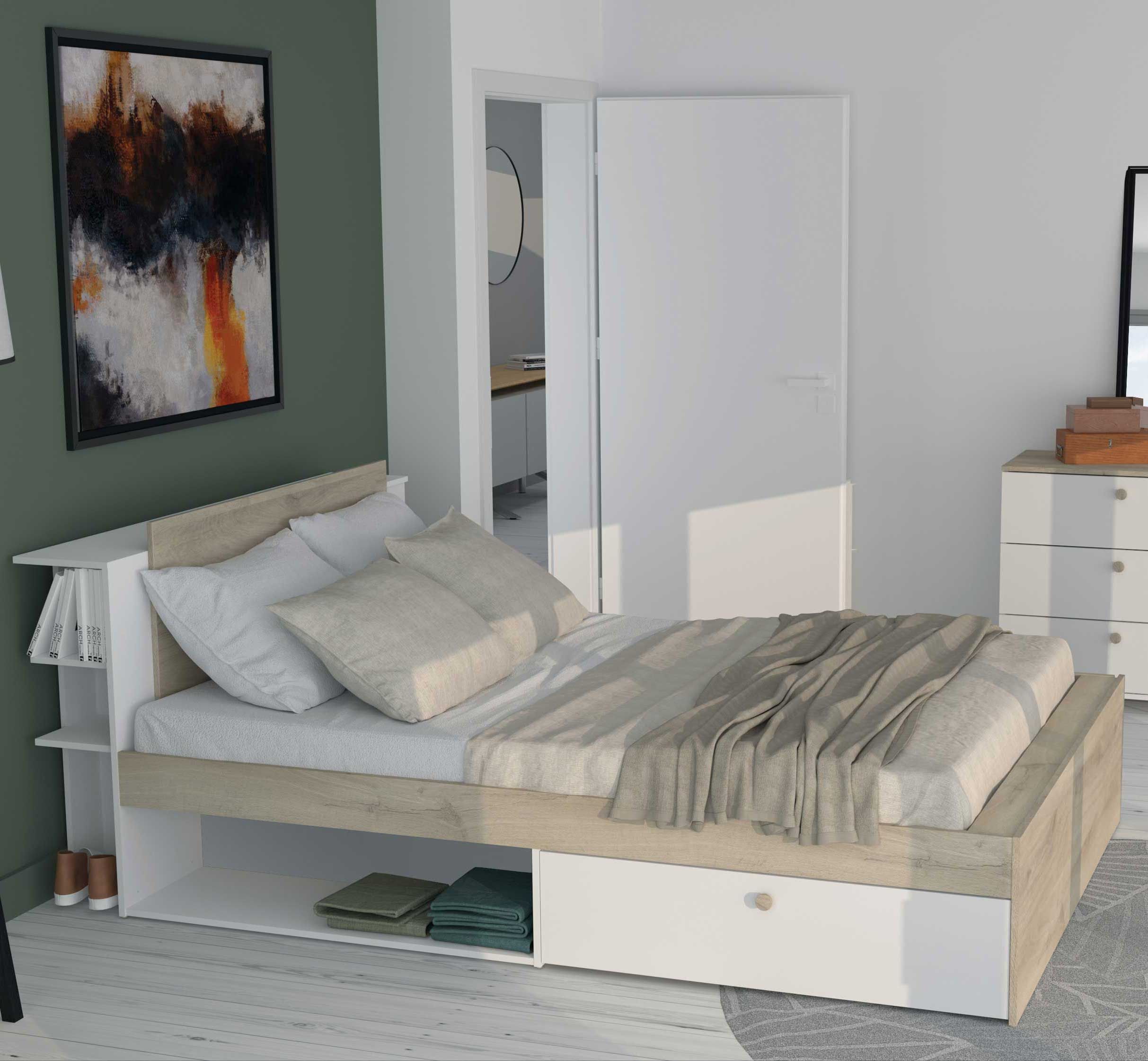 Lit Maura avec espace de rangement 140 x 190 cm/200 cm-chêne Kronberg/blanc mat