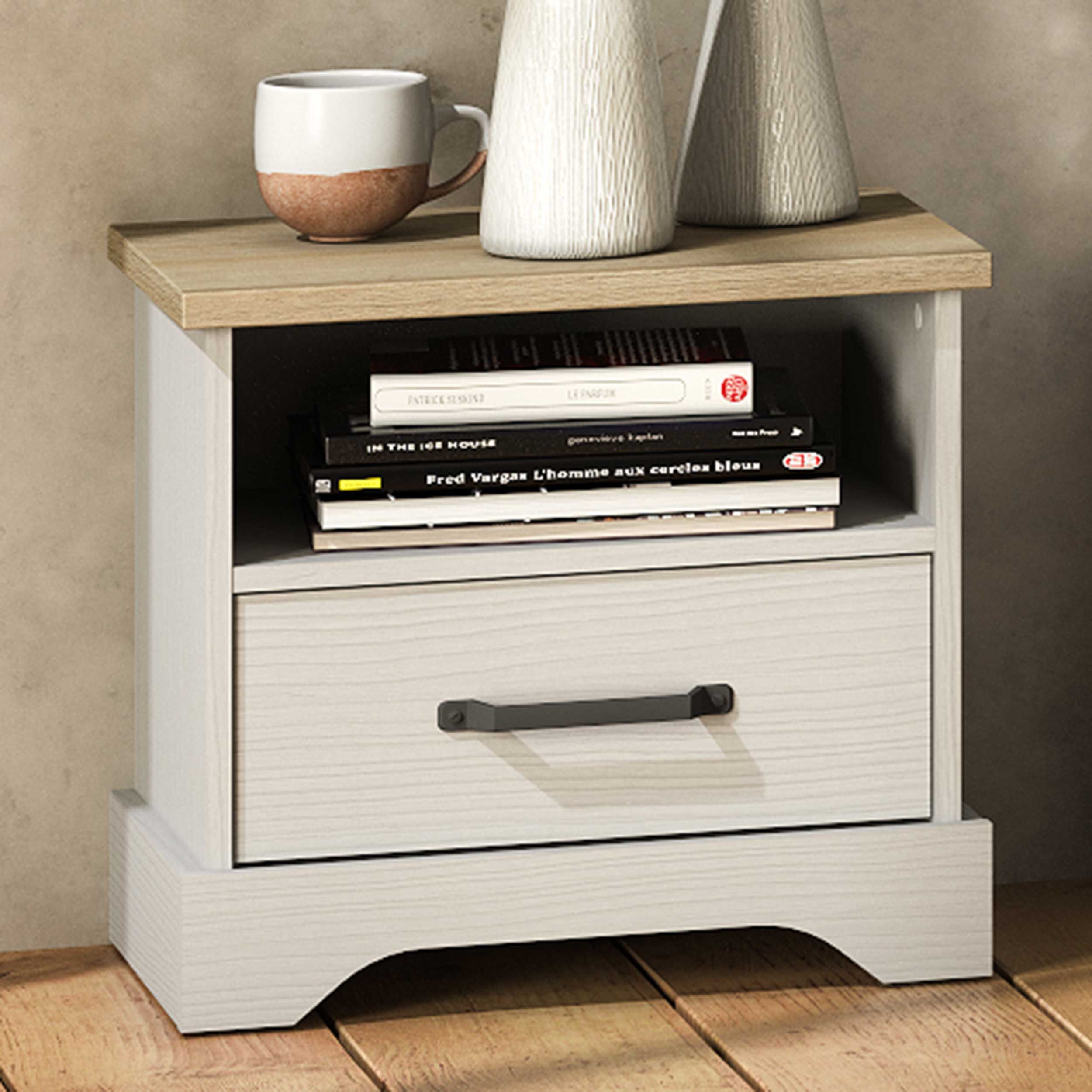 Table de chevet Charme-chêne Kronberg/blanc structuré