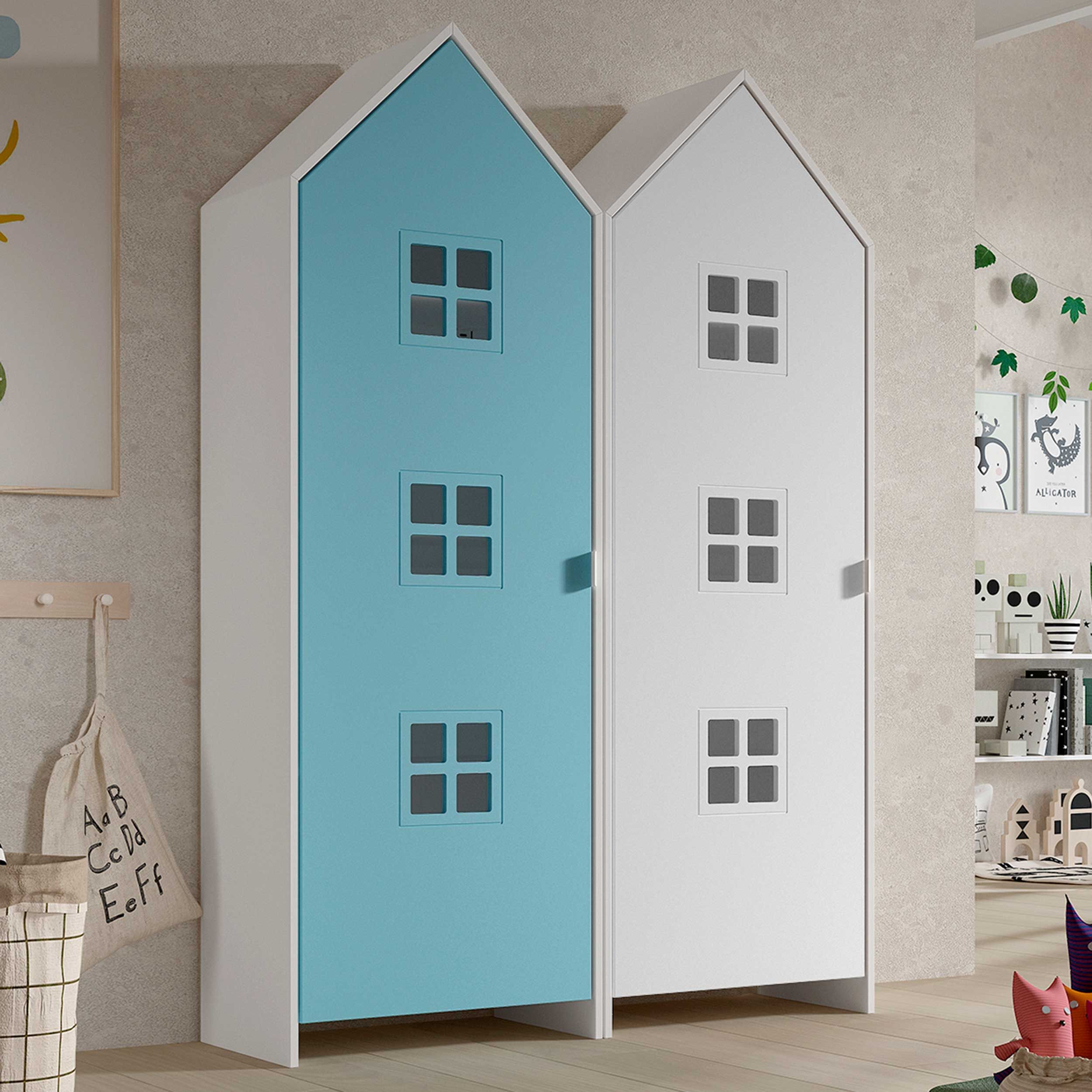 Armoire 2 pièces Casami Bruges - 115x37x172 cm - Bleu/blanc