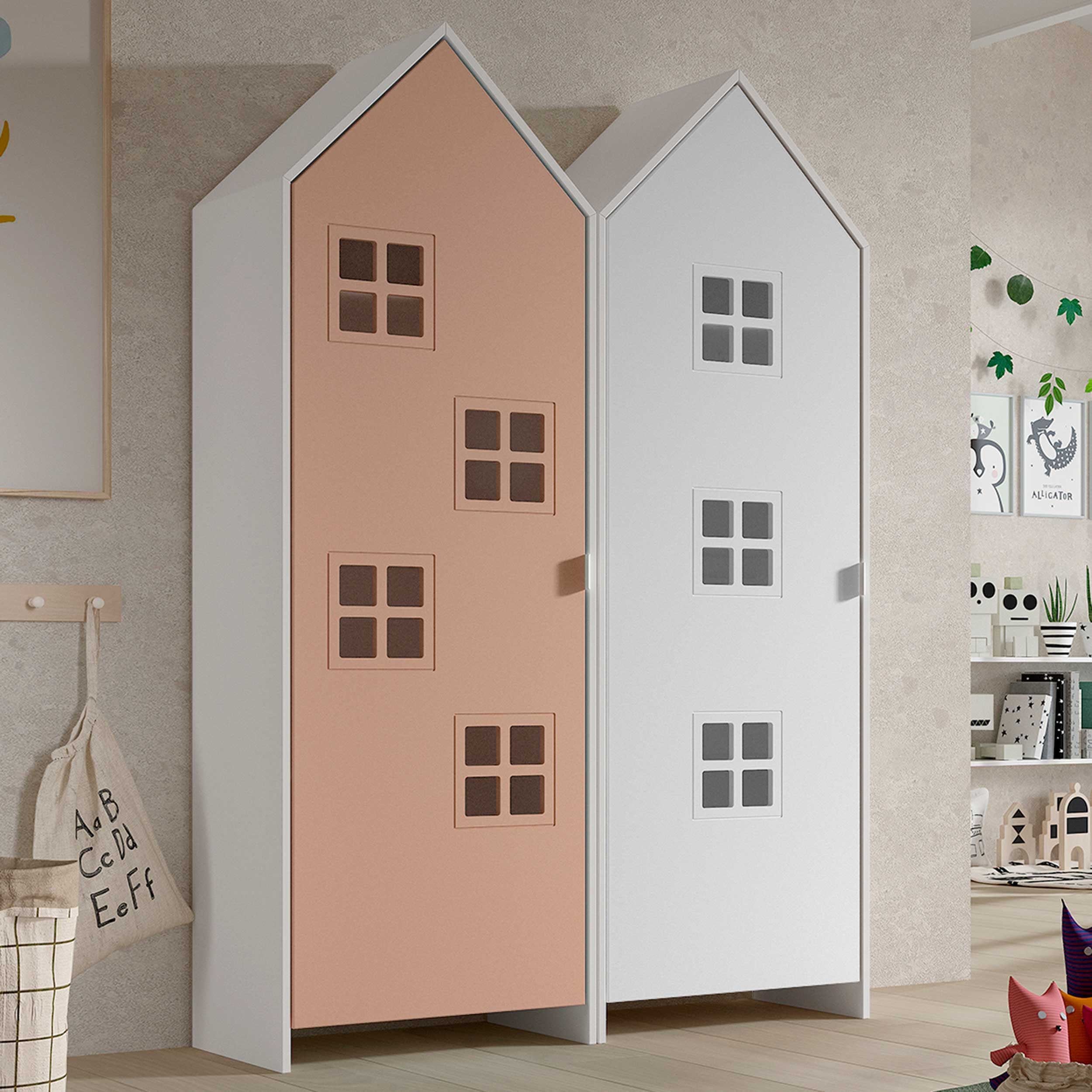 Armoire 2 pièces Casami Bruges - 115x37x172 cm - rose/blanc