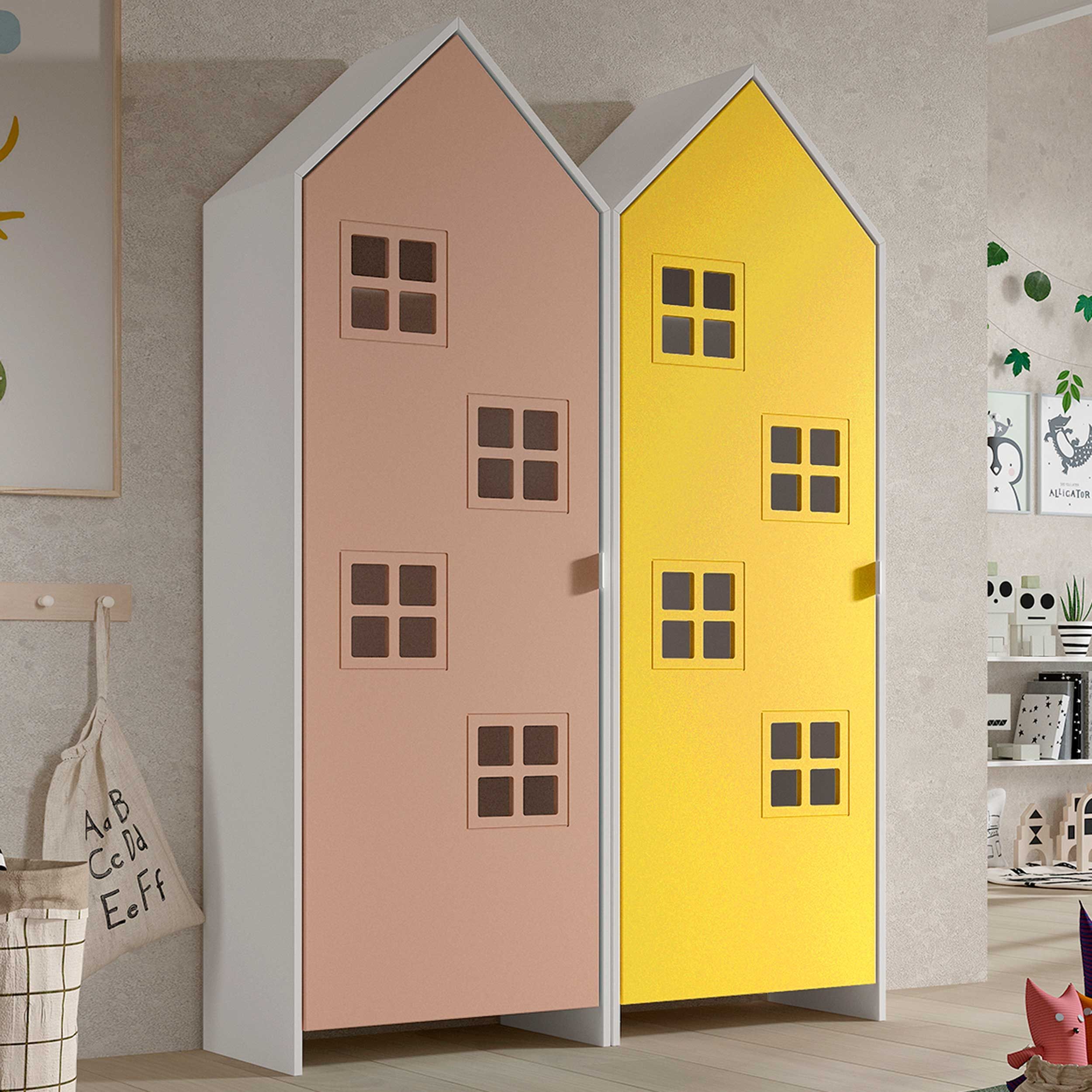 Armoire 2 pièces Casami Bruges - 115x37x172 cm - rose/jaune