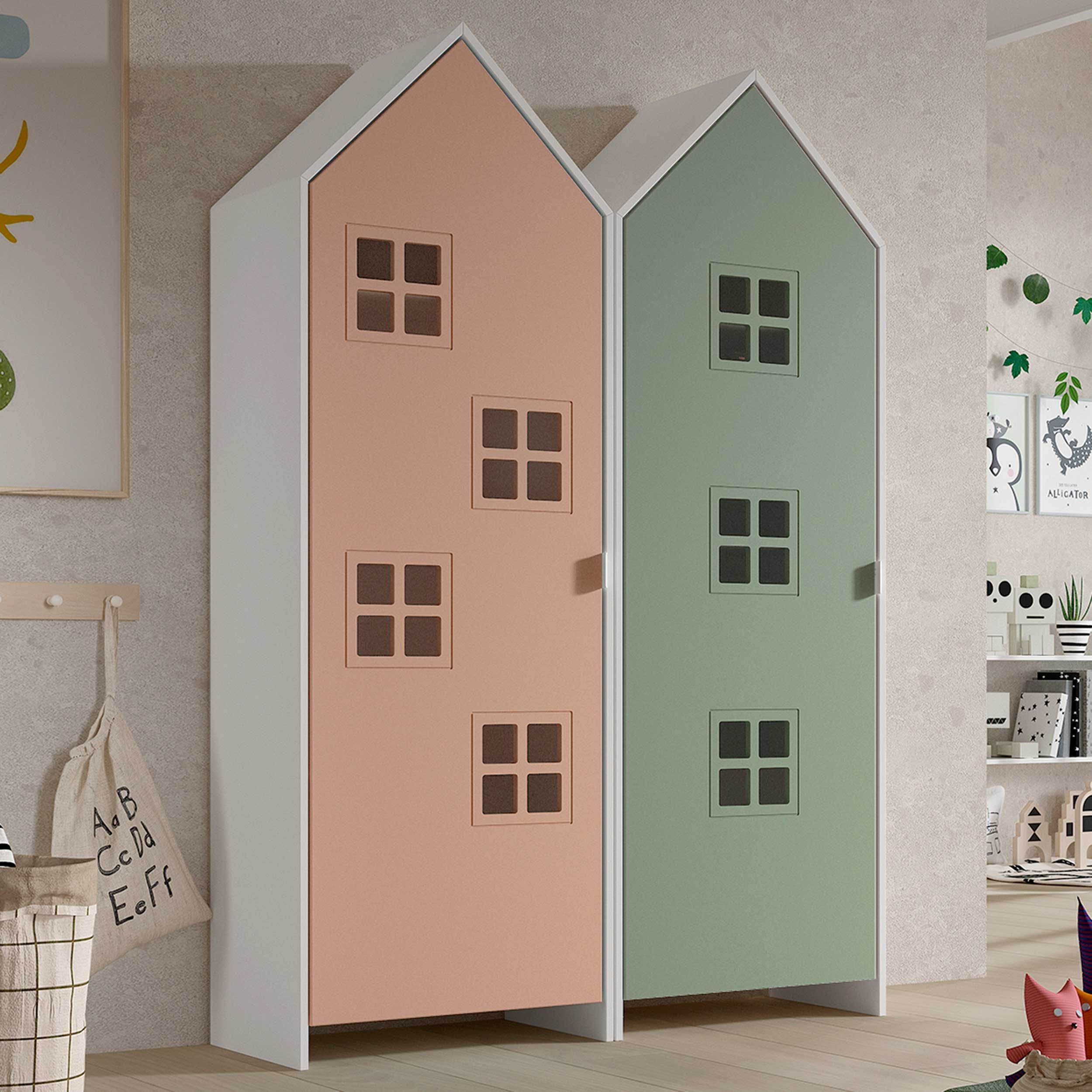 Armoire 2 pièces Casami Bruges - 115x37x172 cm - rose/vert