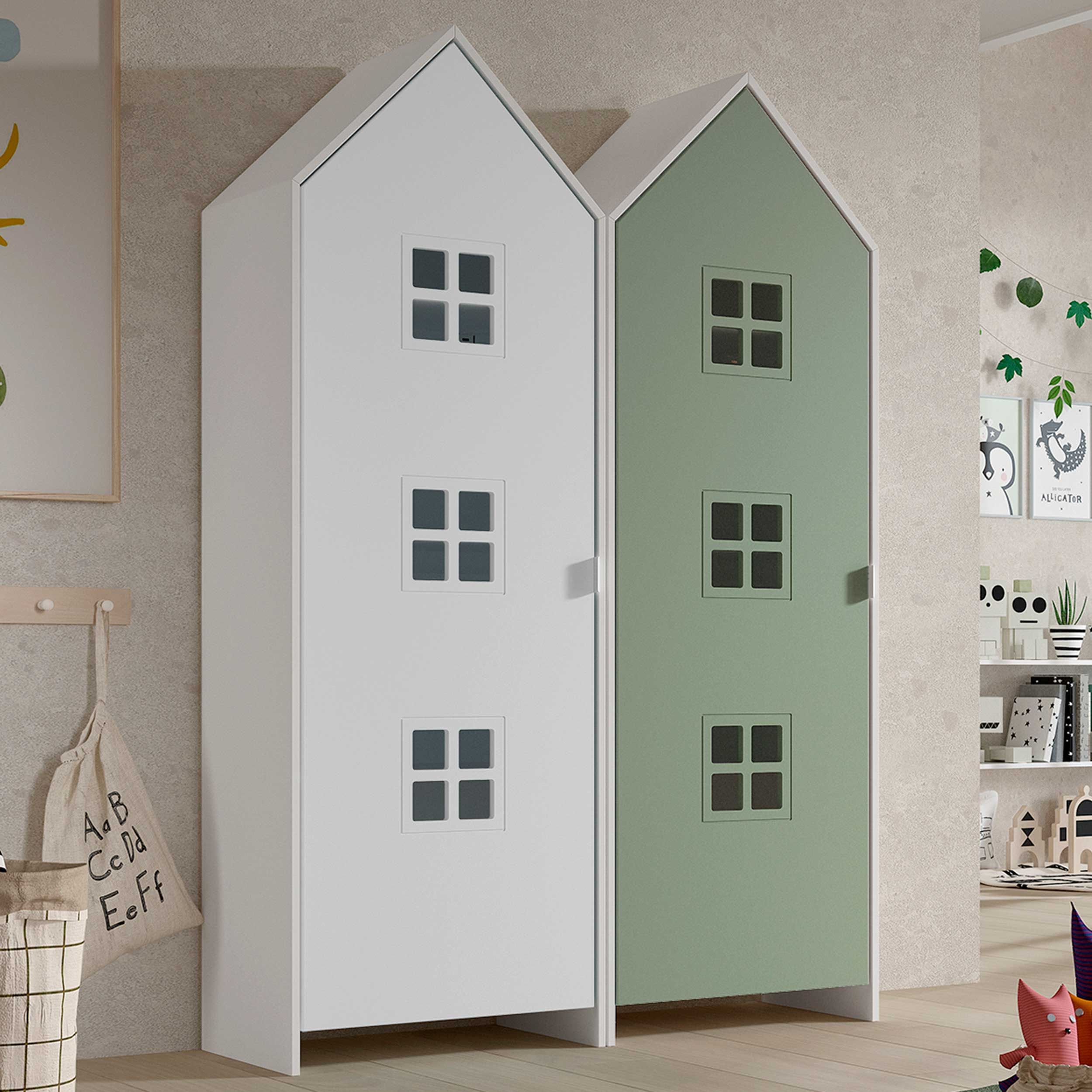 Armoire 2 pièces Casami Bruges - 115x37x172 cm - Blanc/vert