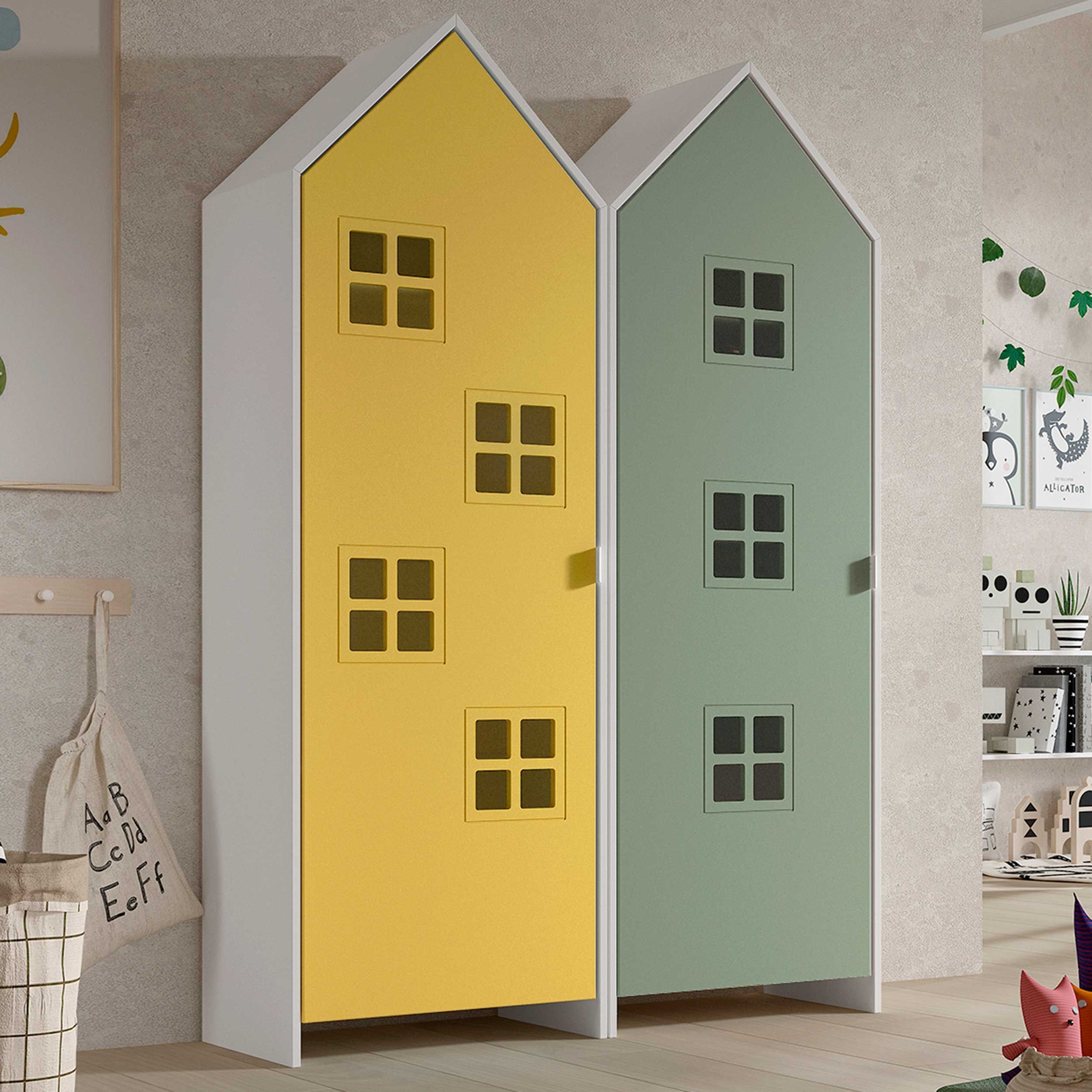 Armoire 2 pièces Casami Bruges - 115x37x172 cm - Jaune/vert