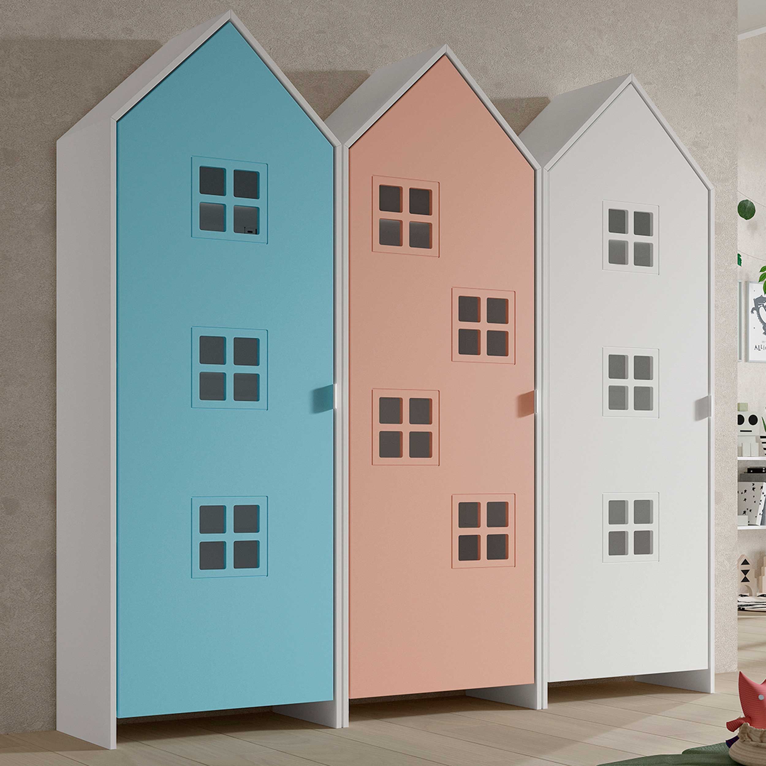 Armoire 3 pièces Casami Bruges - 115x37x172 cm - Bleu/rose/blanc