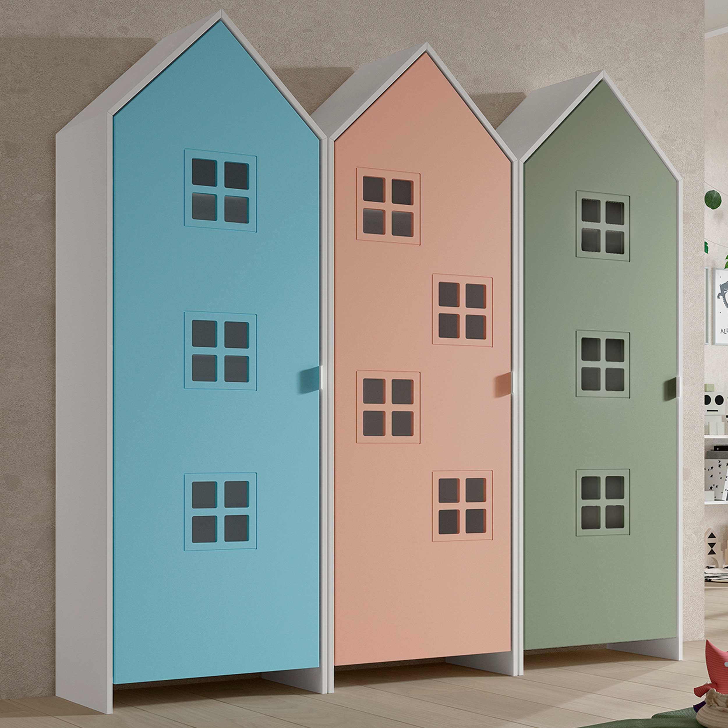 Armoire 3 pièces Casami Bruges - 173x37x172 cm - Bleu/rose/vert