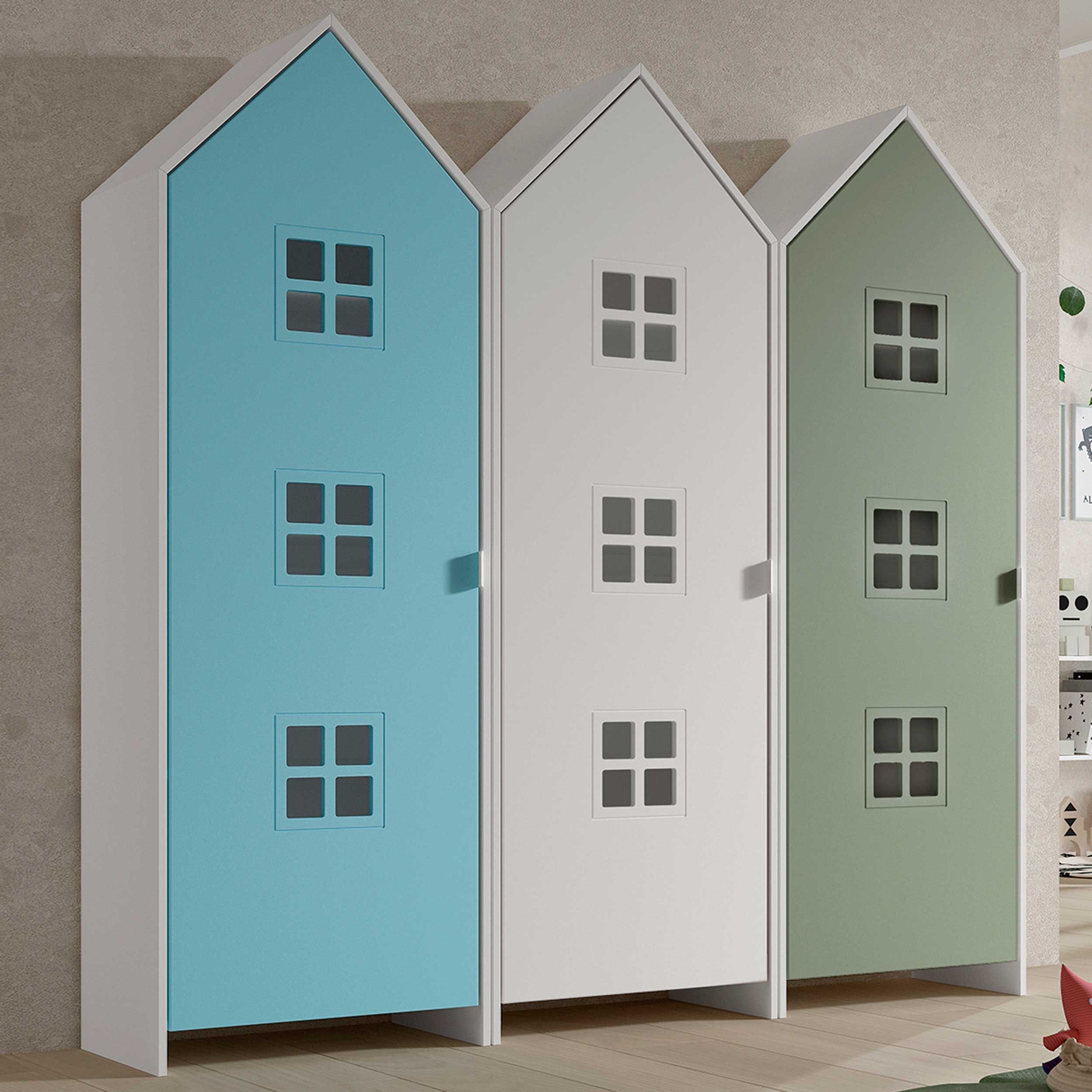 Armoire 3 pièces Casami Bruges - 173x37x172 cm - Bleu/blanc/vert