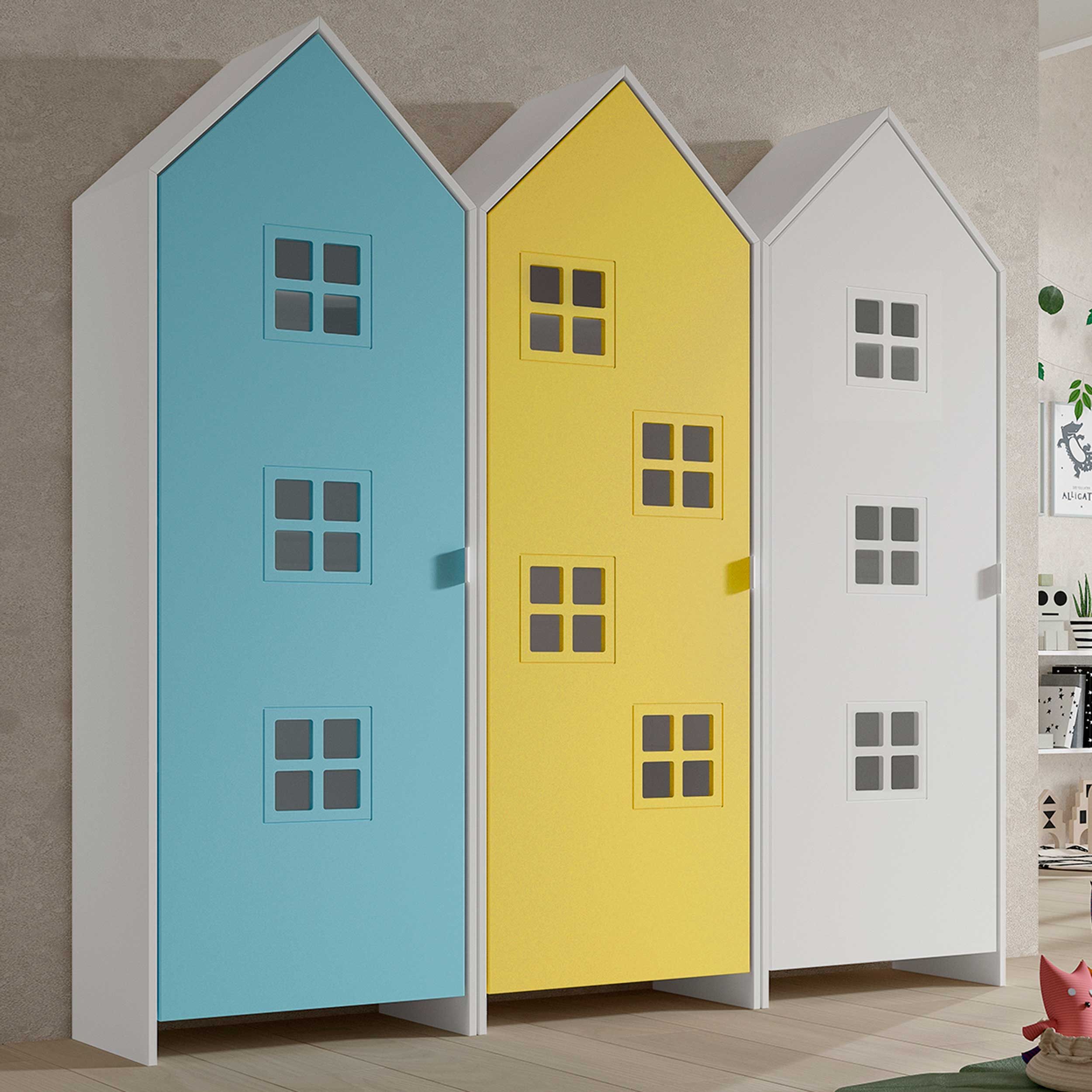 Armoire 3 pièces Casami Bruges - 173x37x172 cm - Bleu/jaune/blanc