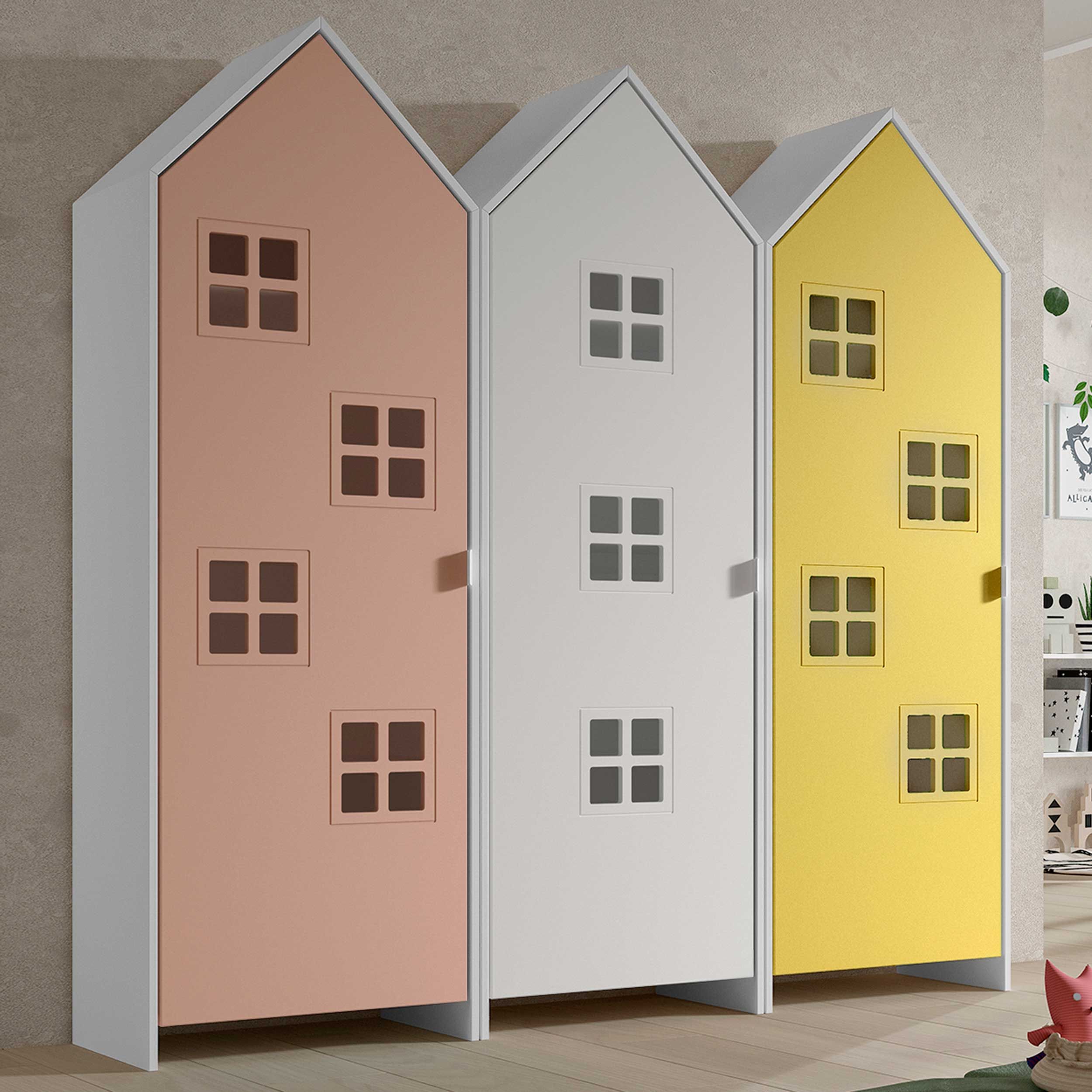 Armoire 3 pièces Casami Bruges - 173x37x172 cm - Rose/blanc/jaune