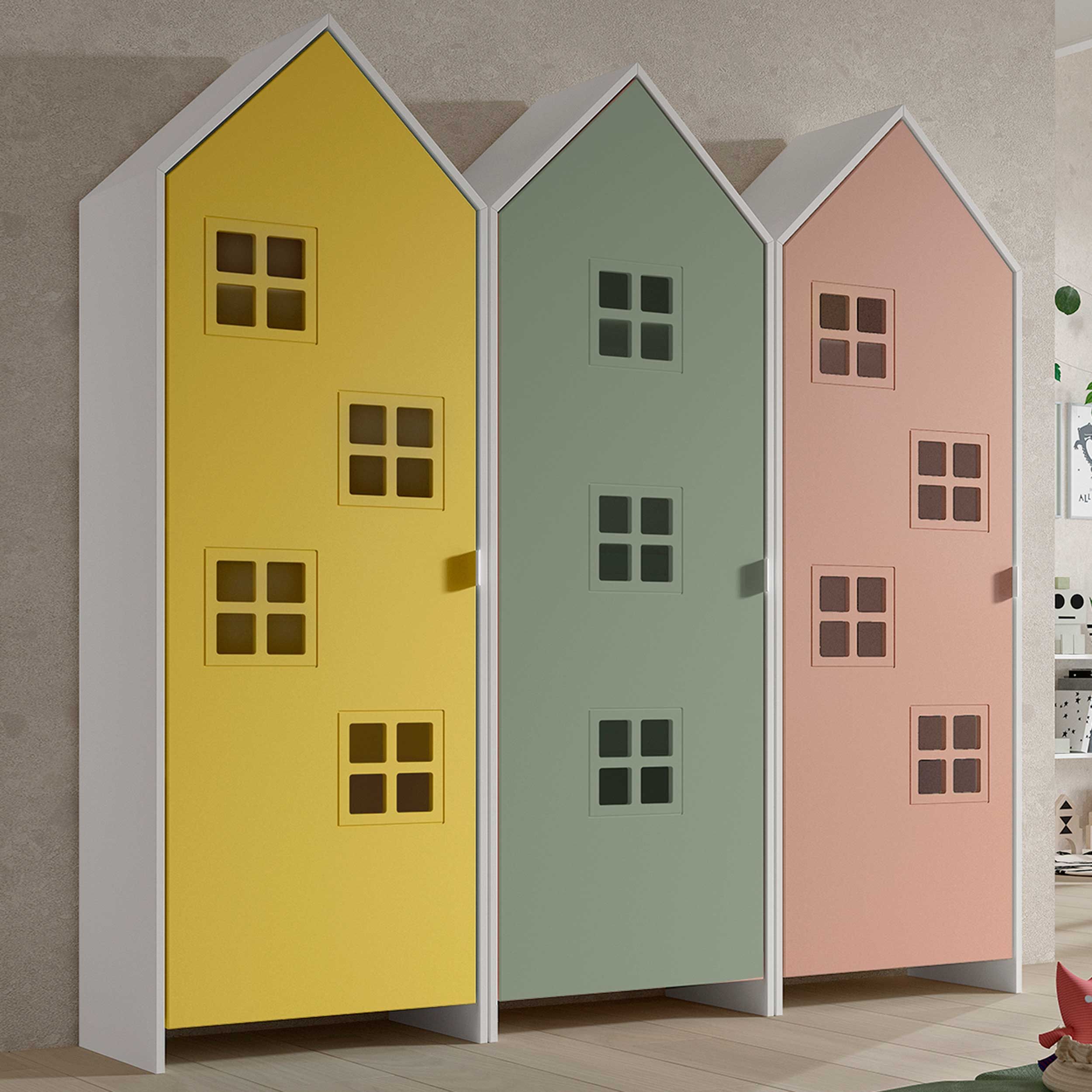 Armoire 3 pièces Casami Bruges - 173x37x172 cm - Jaune/vert/rose