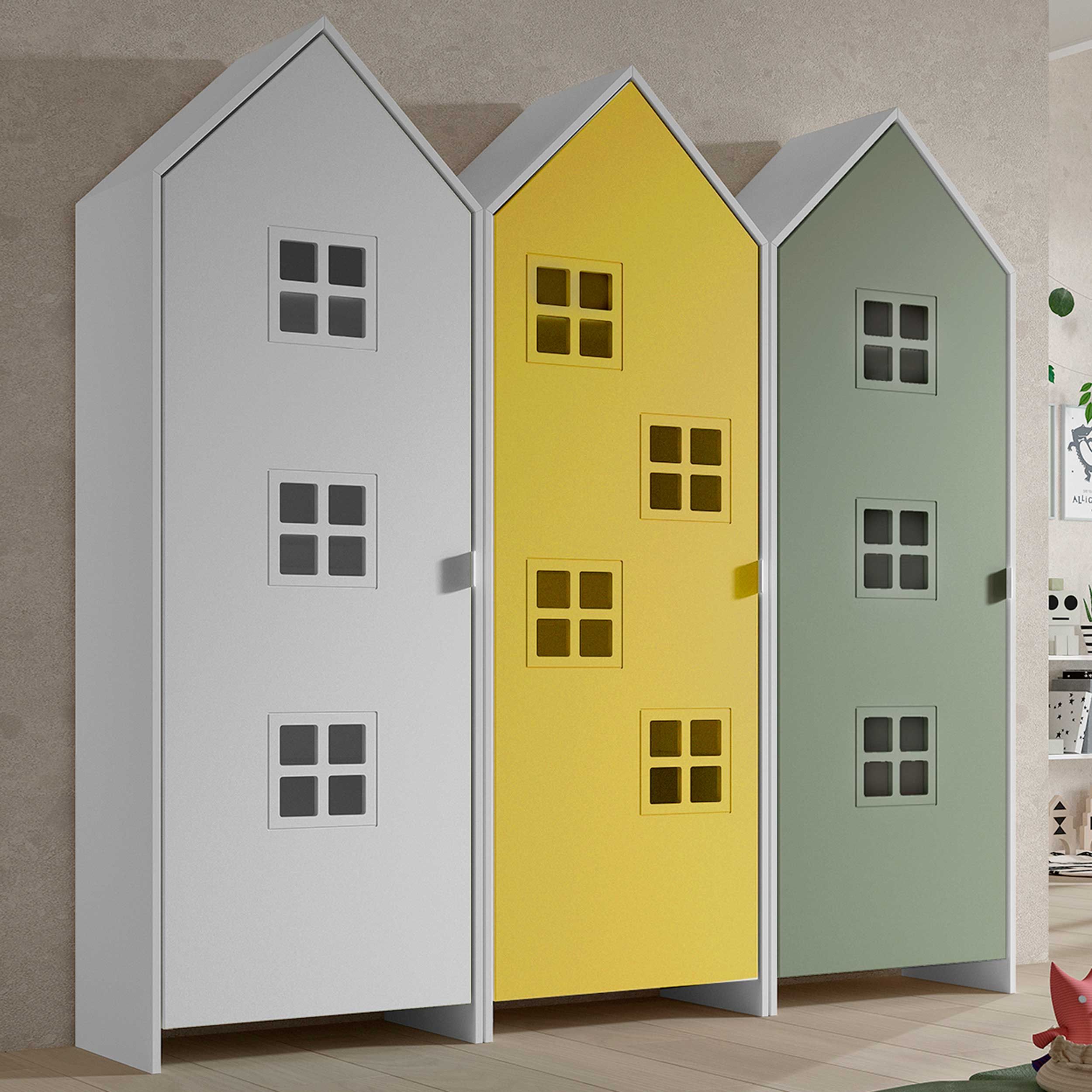 Armoire 3 pièces Casami Bruges - 173x37x172 cm - Jaune/vert/blanc