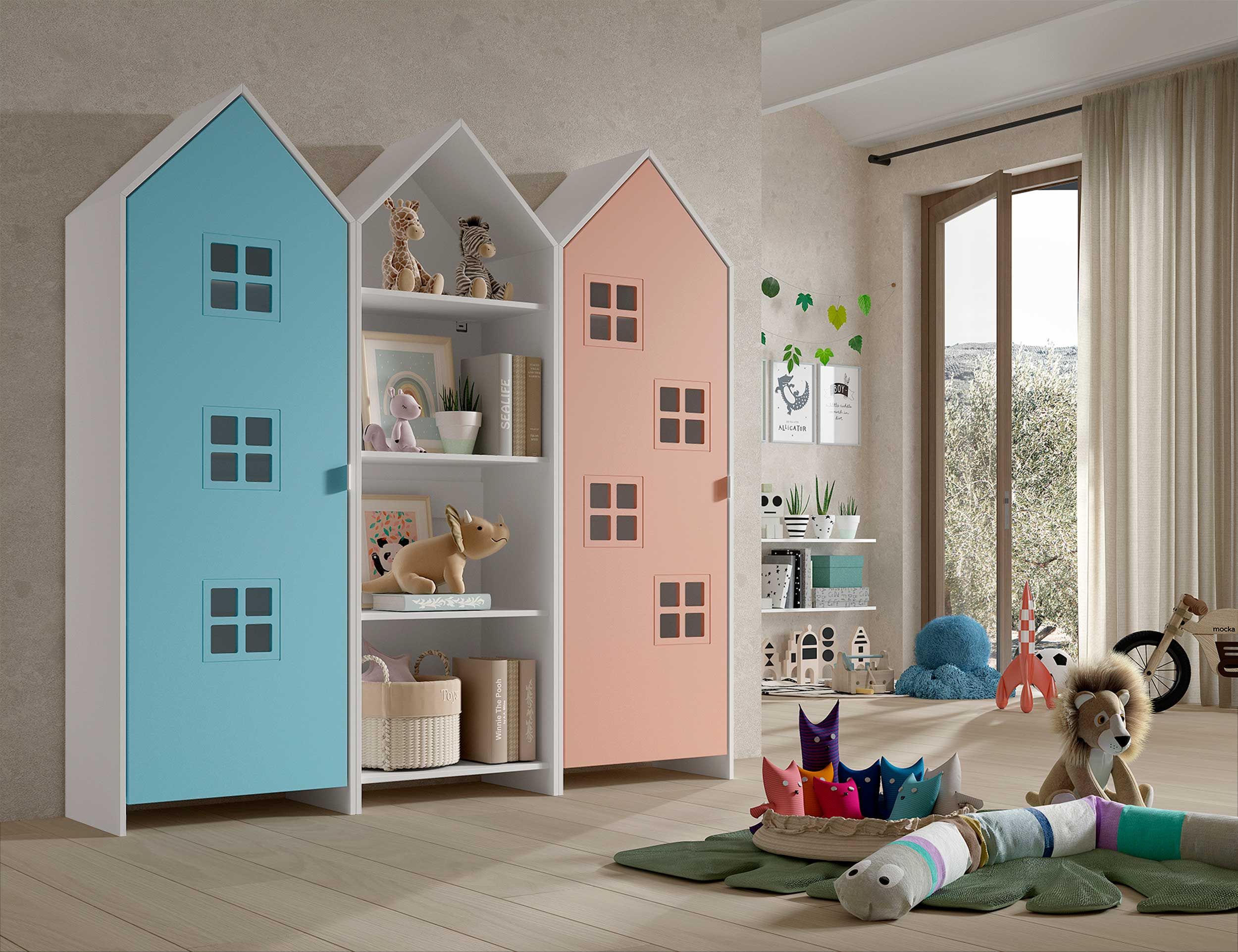 Armoire 3 pièces Casami Bruges - 173x37x172 cm - Bleu/rose