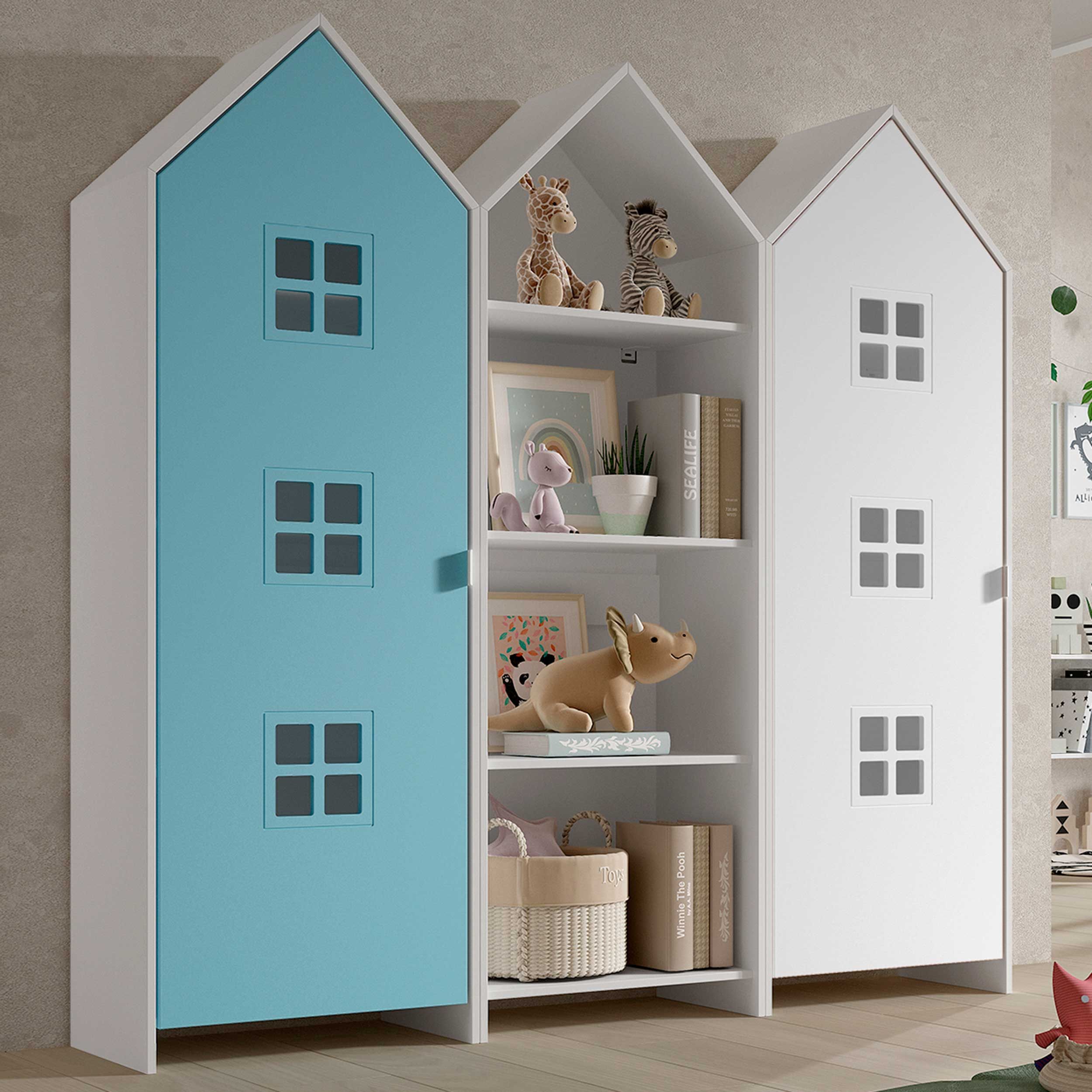 Armoire 3 pièces Casami Bruges - 173x37x172 cm - Bleu/blanc