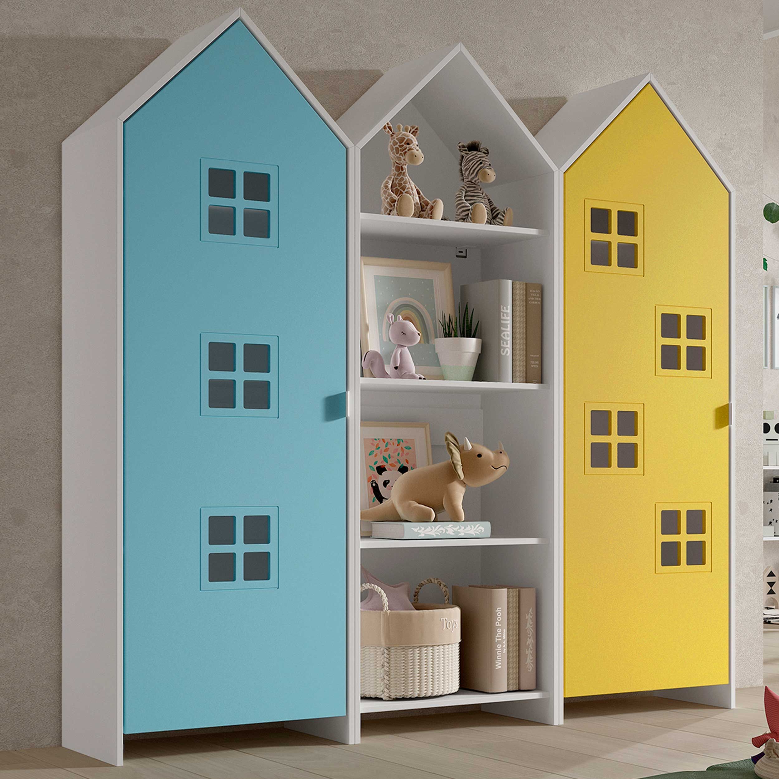 Armoire 3 pièces Casami Bruges - 173x37x172 cm - Bleu/jaune