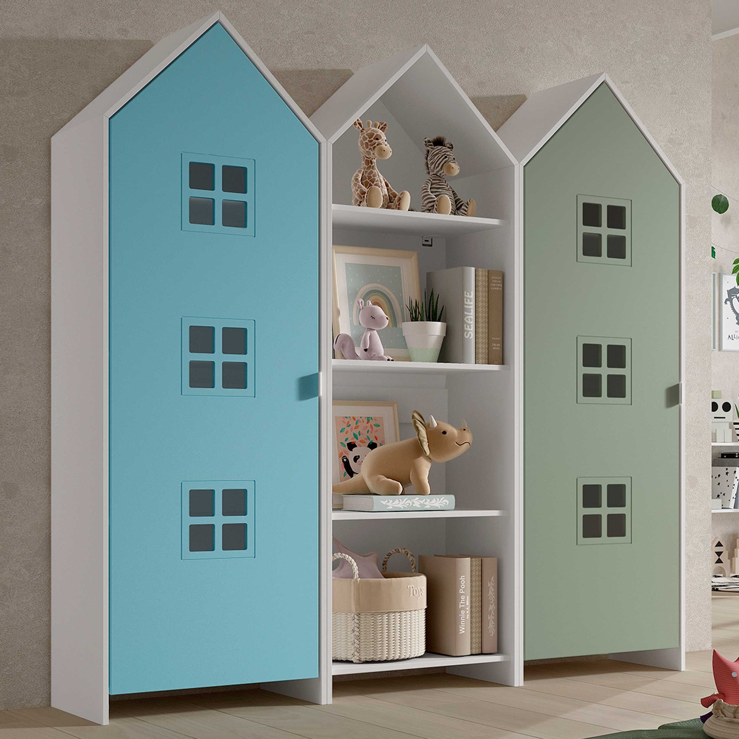 Armoire 3 pièces Casami Bruges - 173x37x172 cm - Bleu/vert