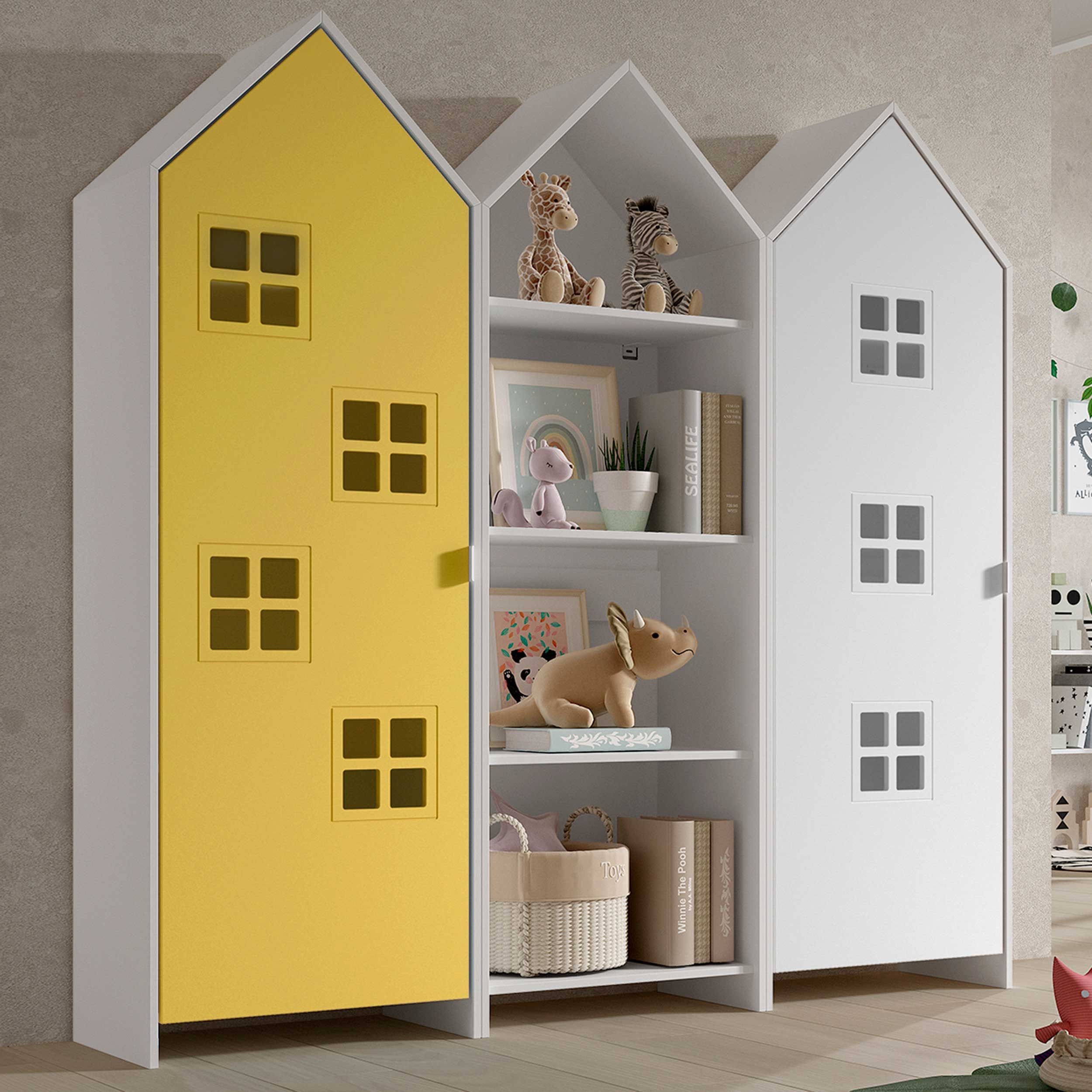 Armoire 3 pièces Casami Bruges - 173x37x172 cm - Jaune/blanc