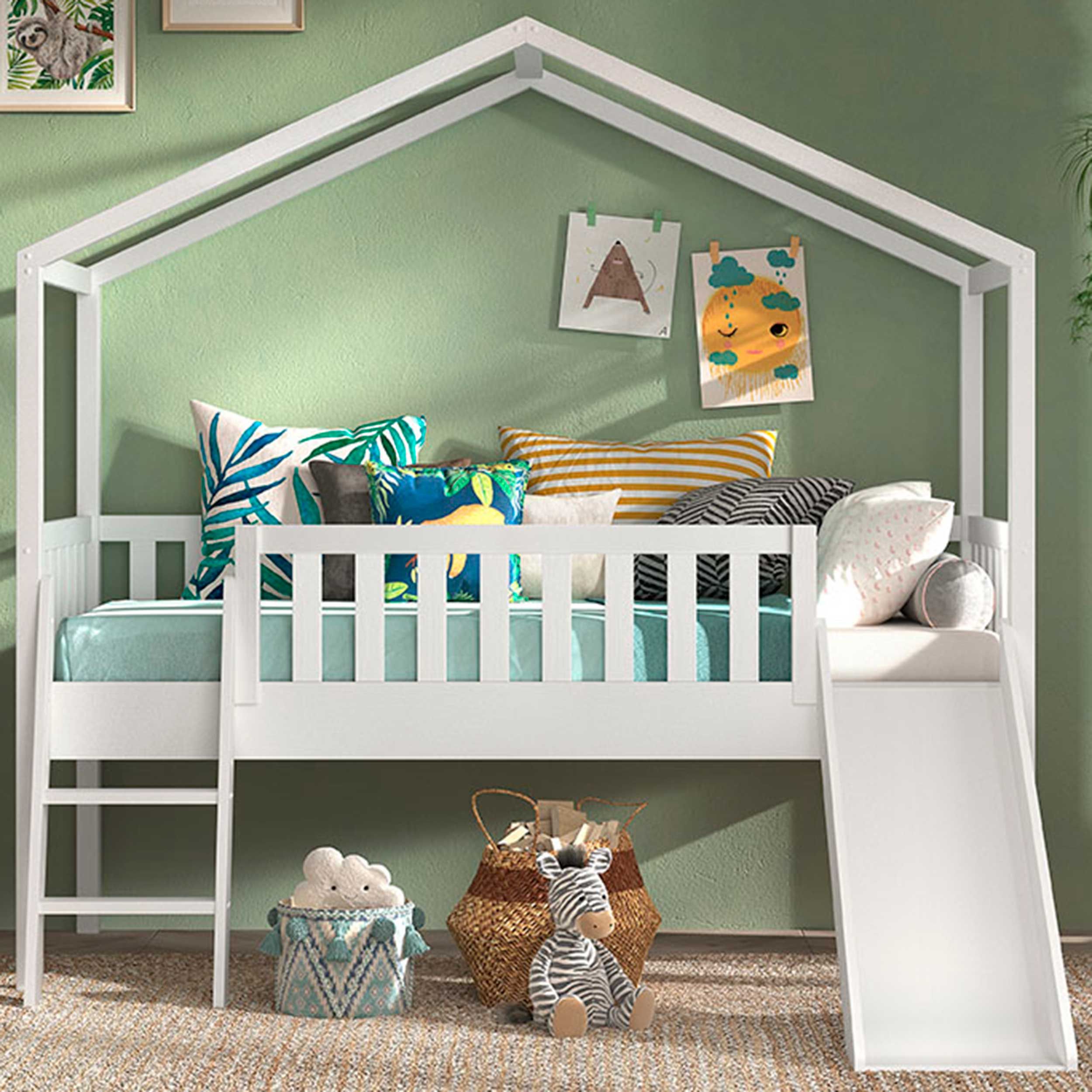 Chambre à coucher Dallas avec échelle et toboggan 90x200 cm - blanc