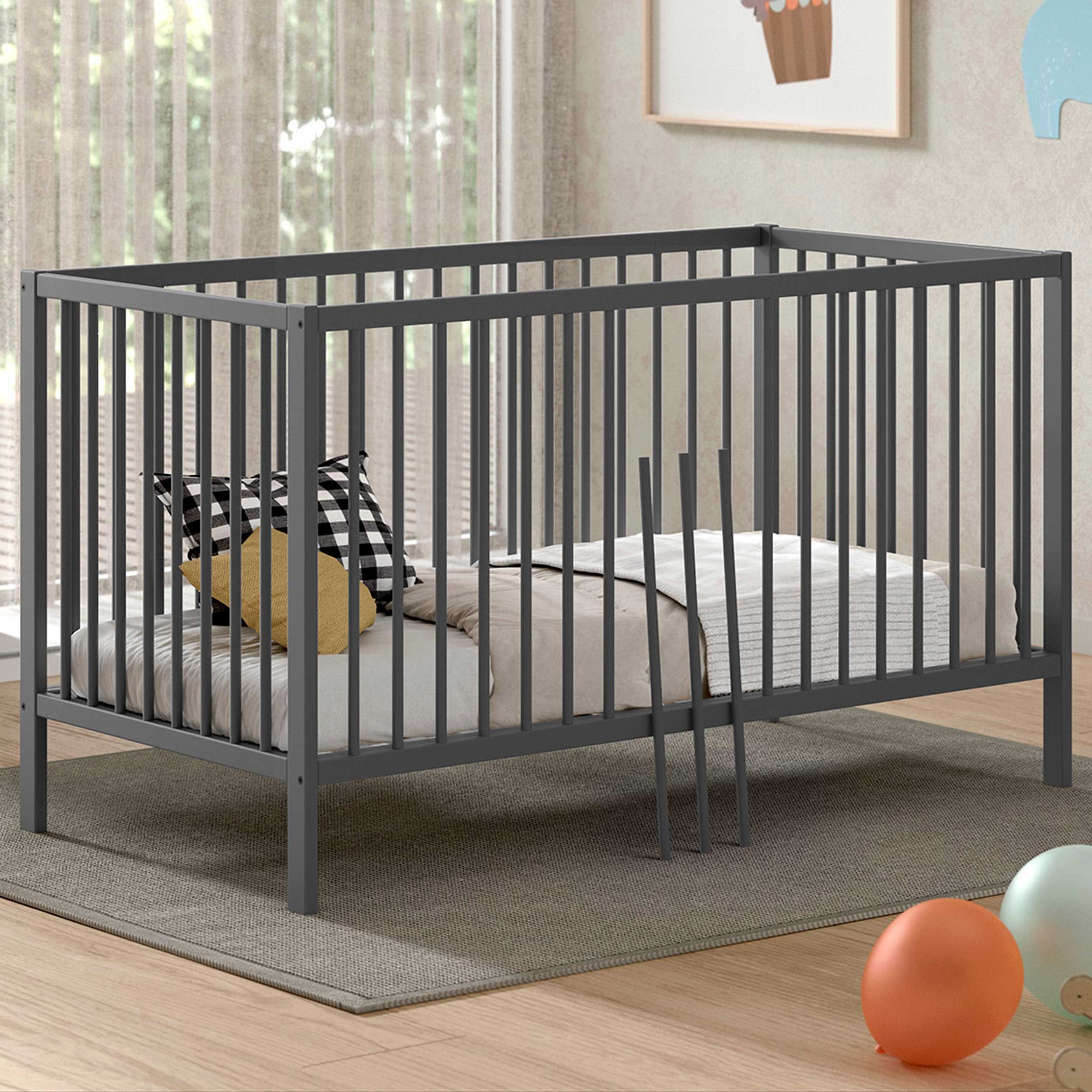 Lit junior Dino 70x140cm - réglable - bois de pin anthracite