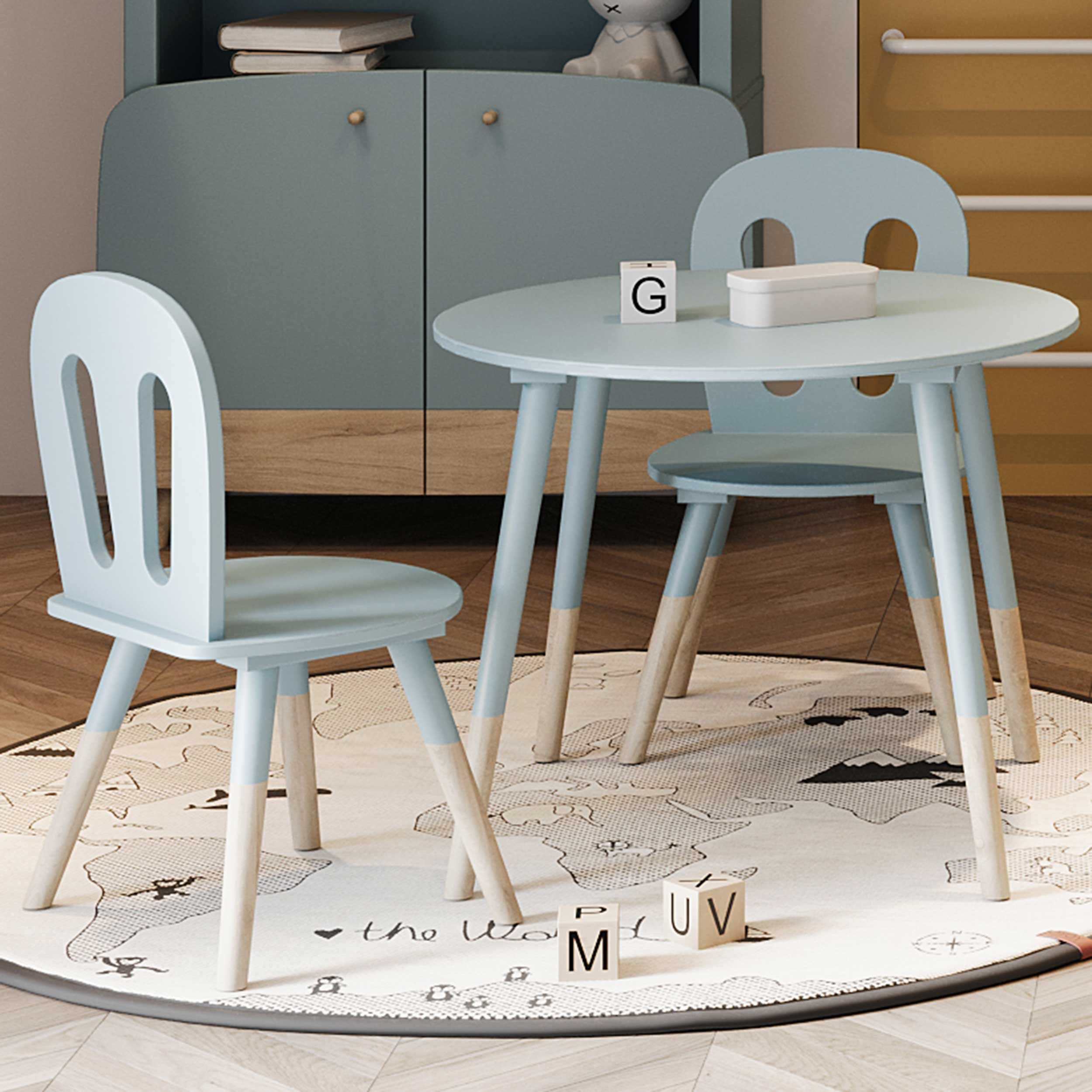 Chaises hautes et table Firmiana | 60 x 60 x 47,7 cm | Bleu