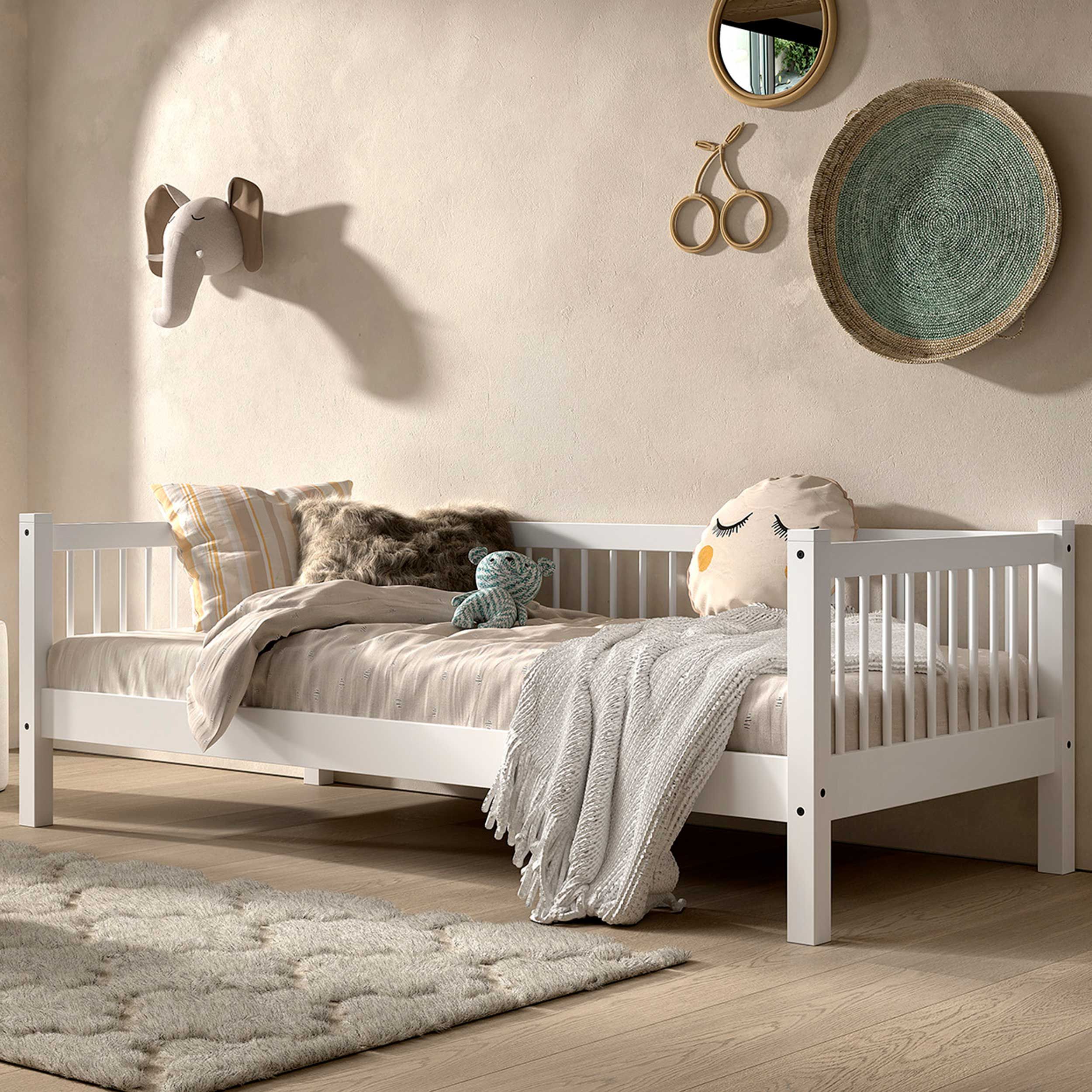 Lit banquette Forrest 90x200cm - bois de hêtre massif - blanc