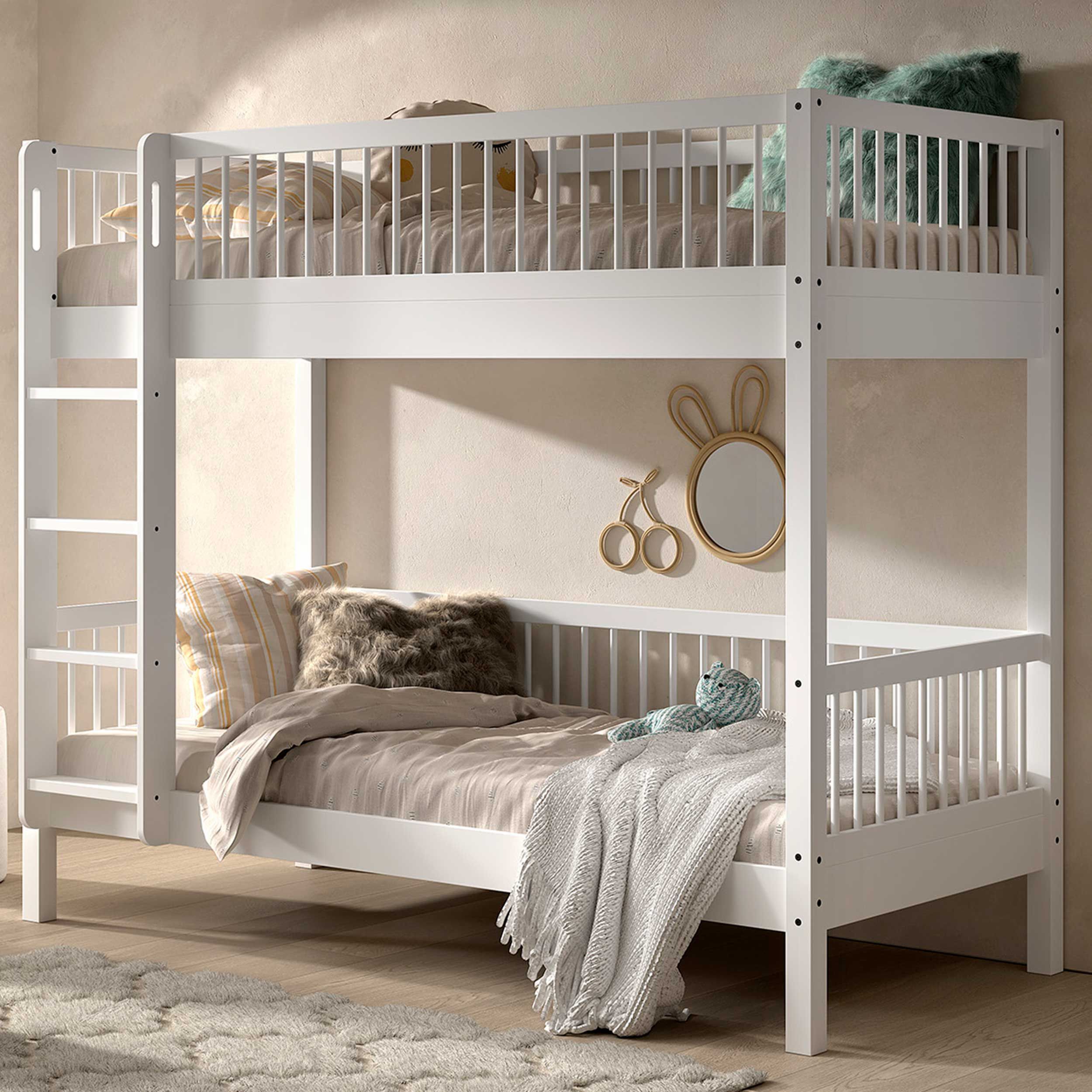 Lit superposé Forrest 90x200cm - bois de hêtre massif - blanc