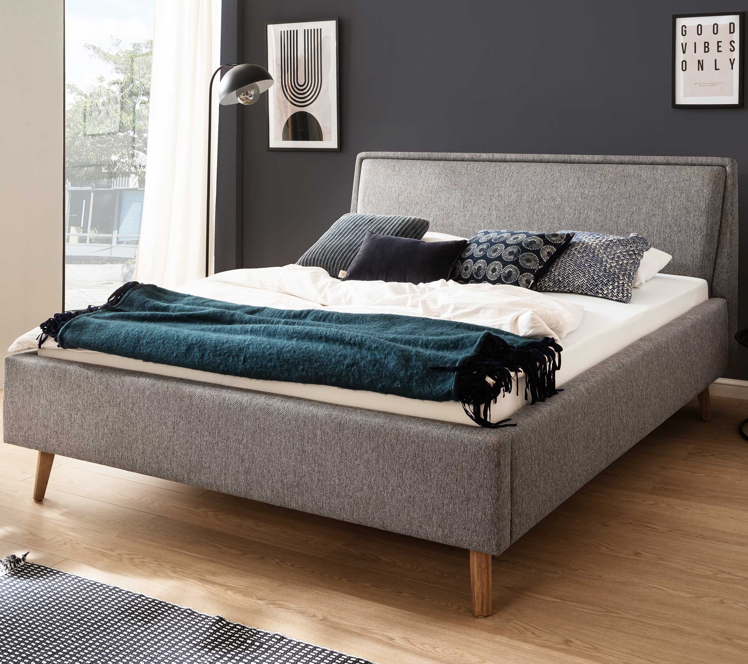 Lit double Estée 180x200cm avec espace de rangement - gris /chêne