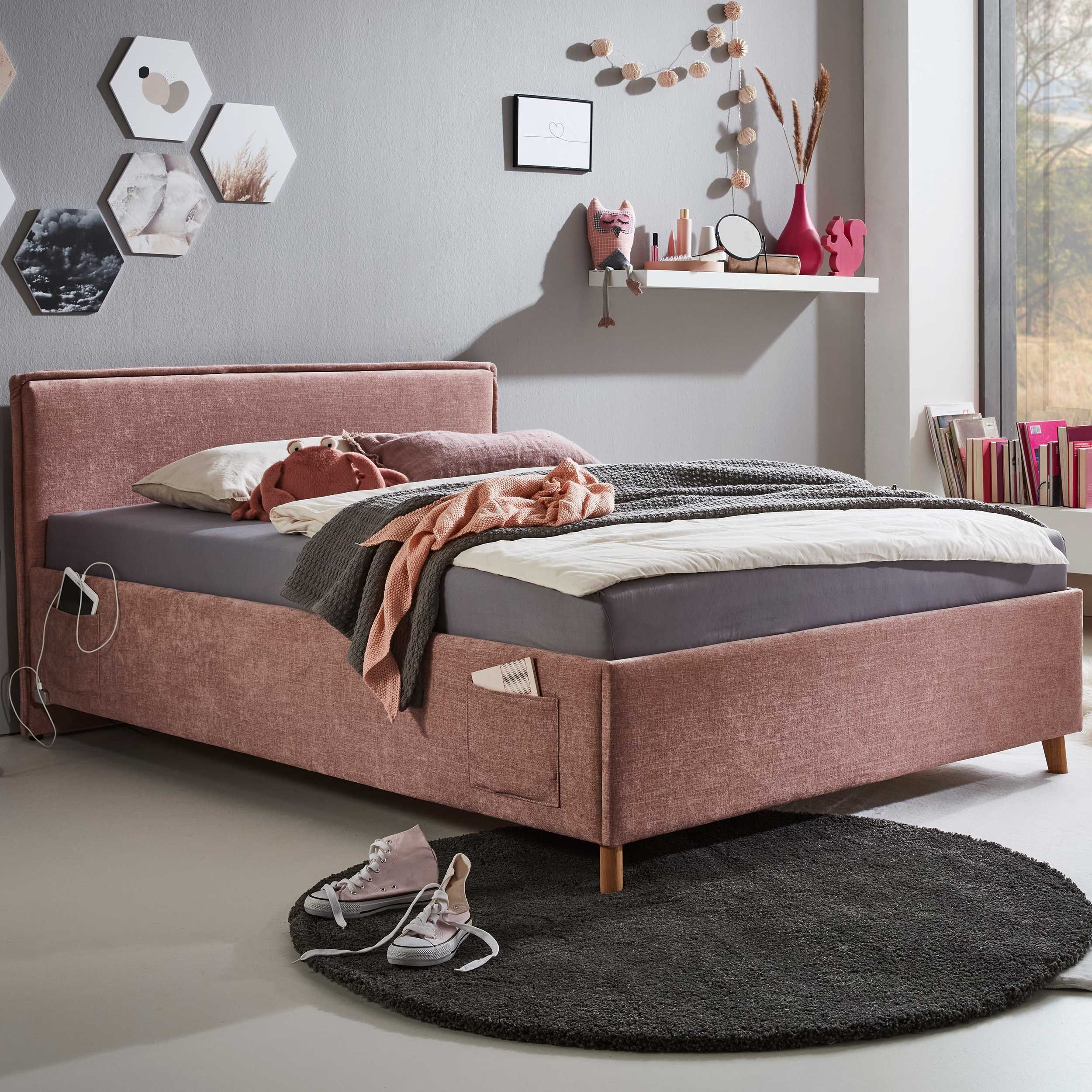 Lit coffre Ollie | 140 x 200 cm | Design rose