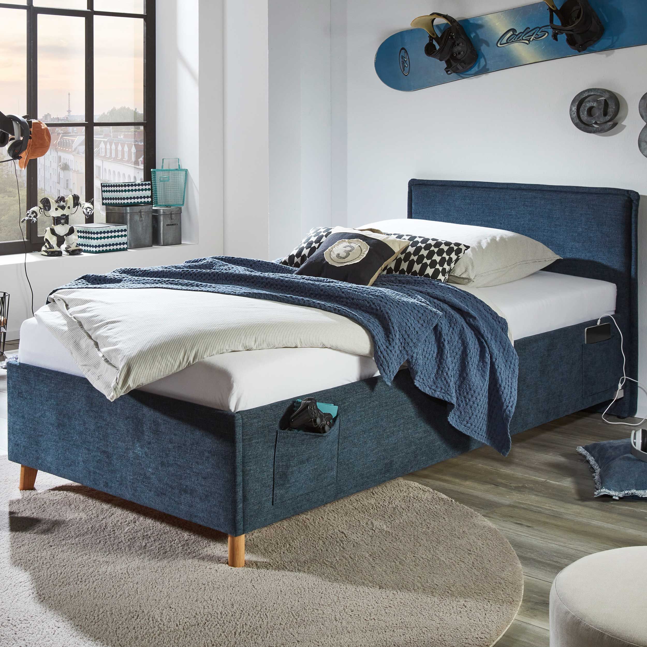 Lit coffre Ollie | 90 x 200 cm | Design bleu