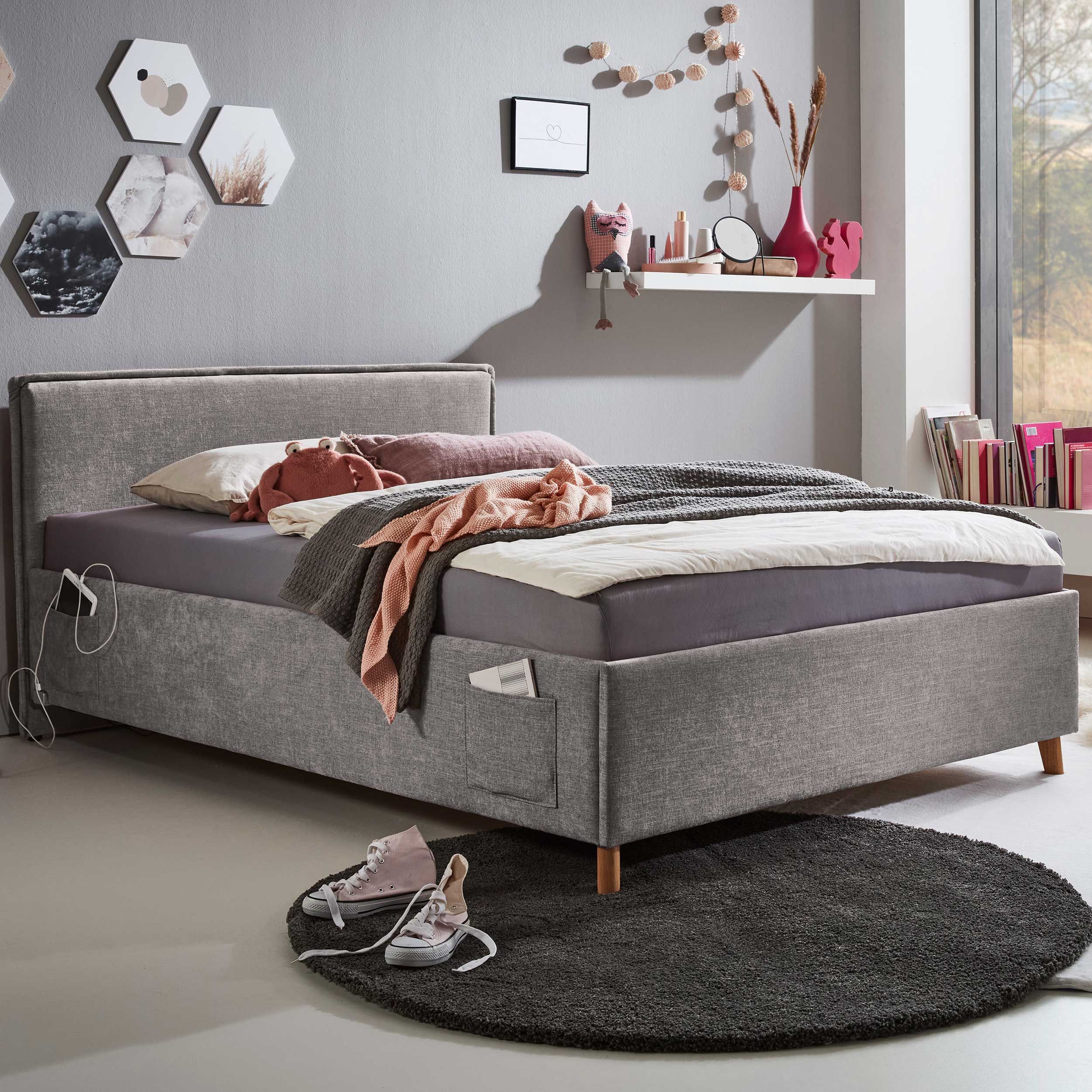Lit coffre Ollie | 140 x 200 cm | Design gris