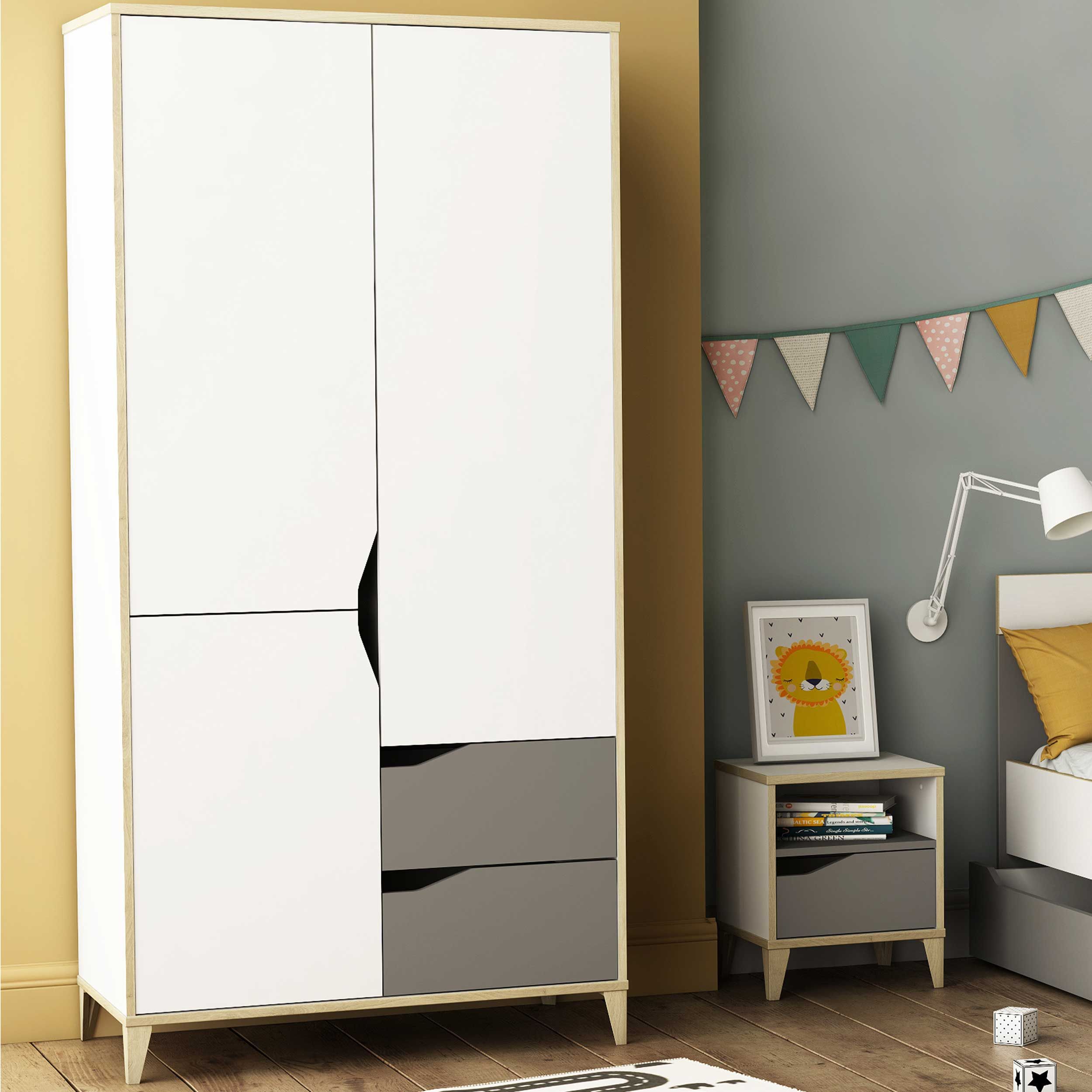 Armoire Gerry-gris clair/blanc mat/chêne Kronberg