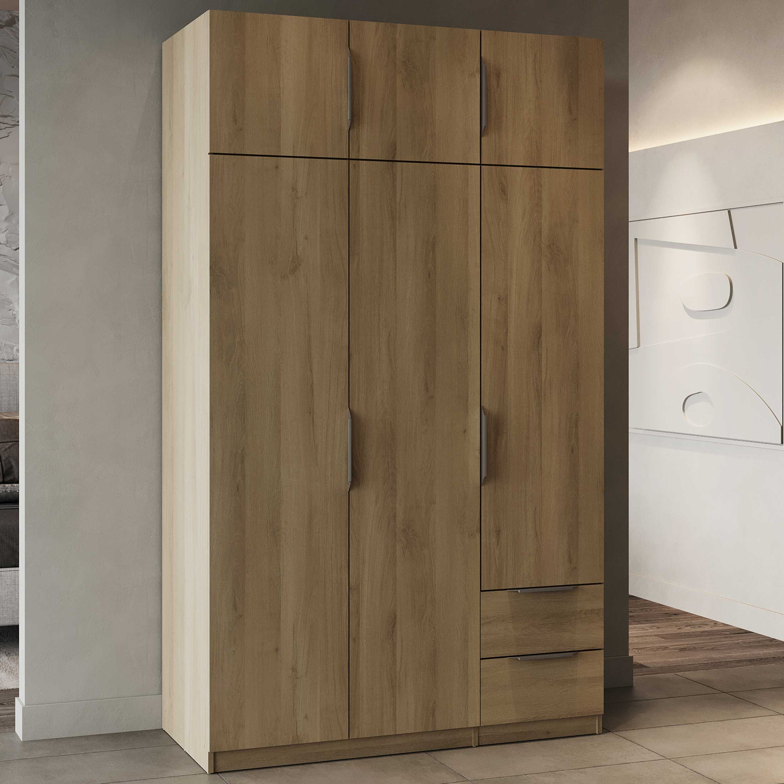Armoire Spectre 120cm 6 portes & 2 tiroirs - chêne