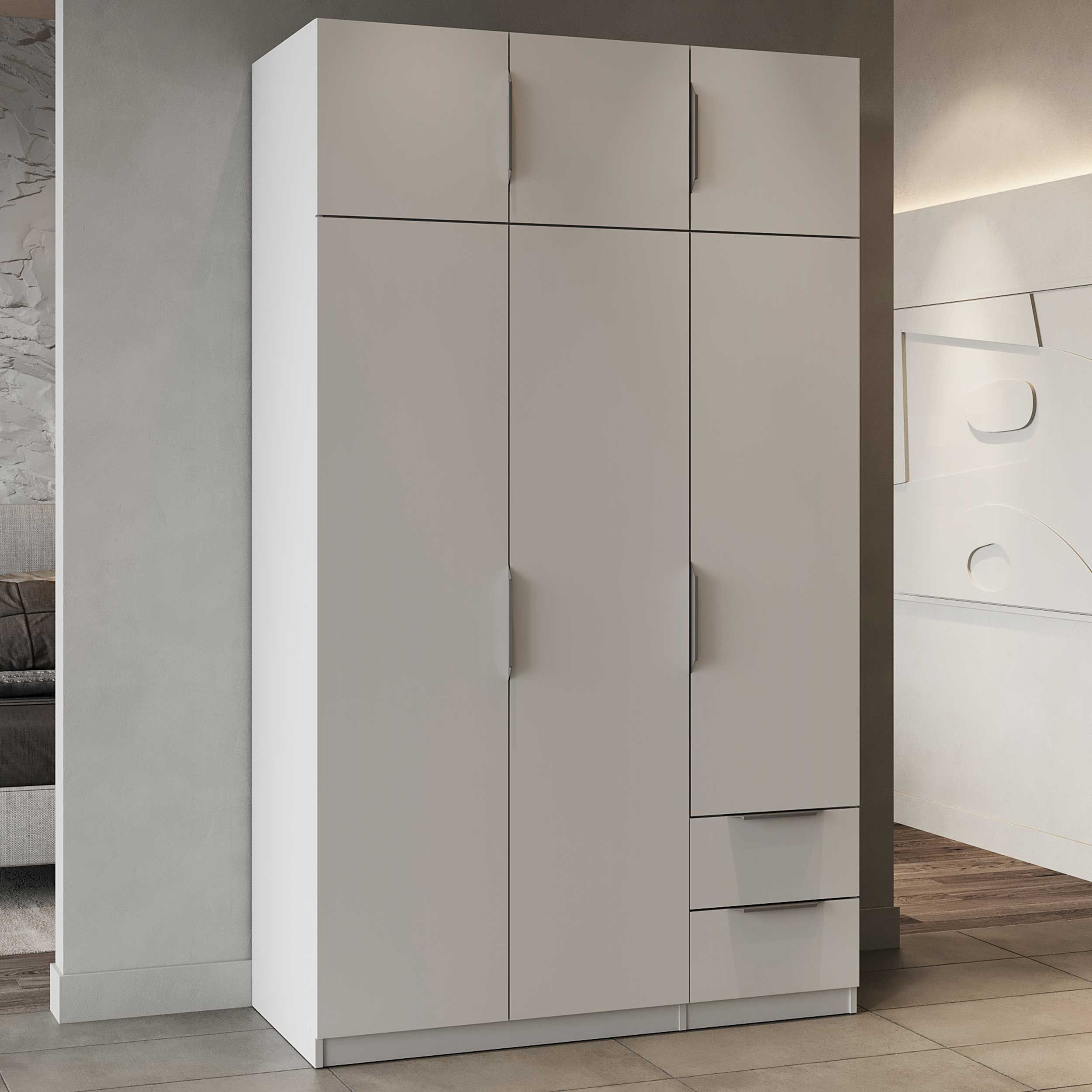 Armoire Spectre 120cm 6 portes & 2 tiroirs - blanc mat