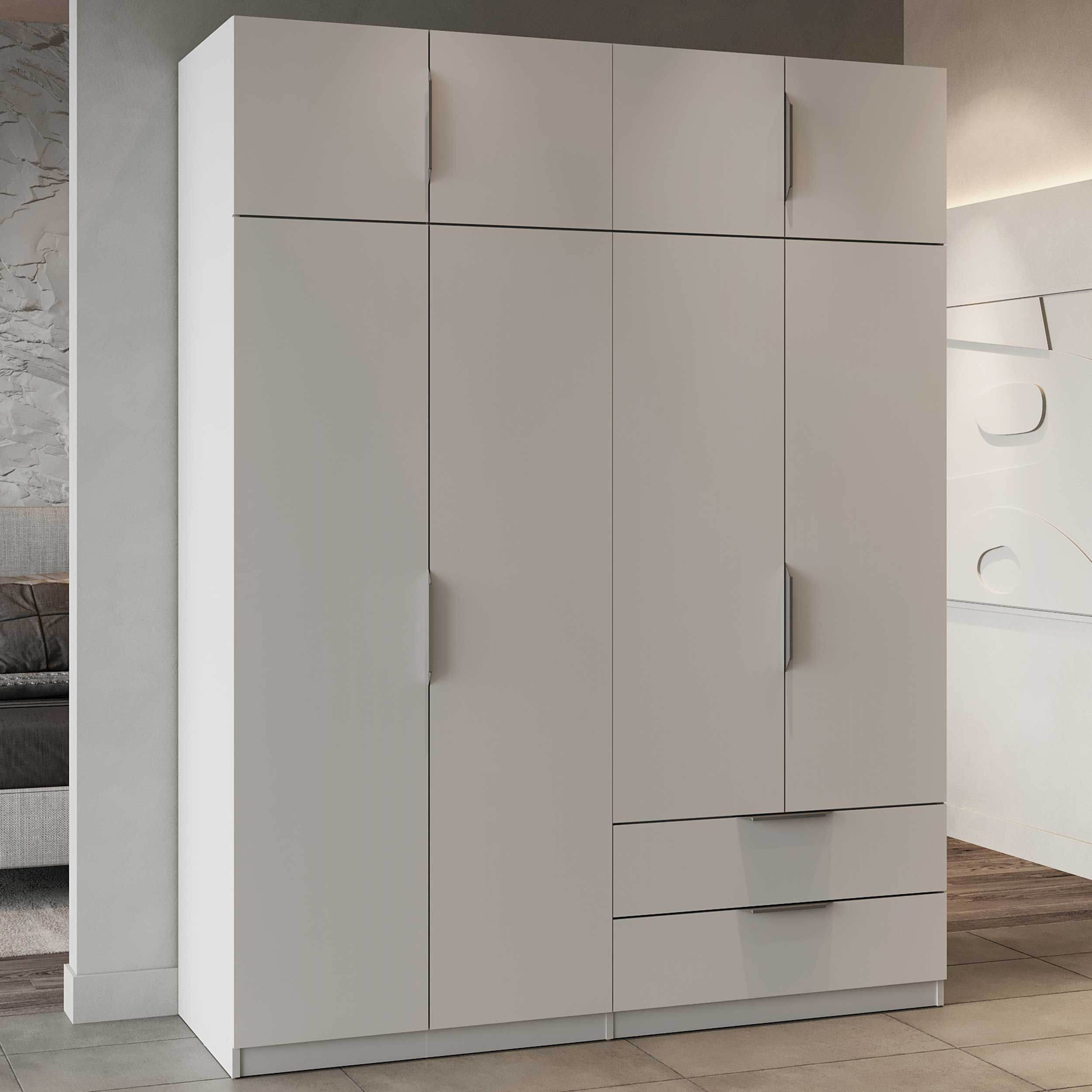 Armoire Spectre 157cm 8 portes & 2 tiroirs - blanc mat