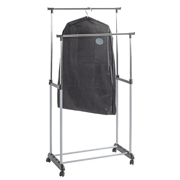 Chariot porte-manteaux avec double rail chromé | Couleur argentée | Capacité de charge de 10 kg