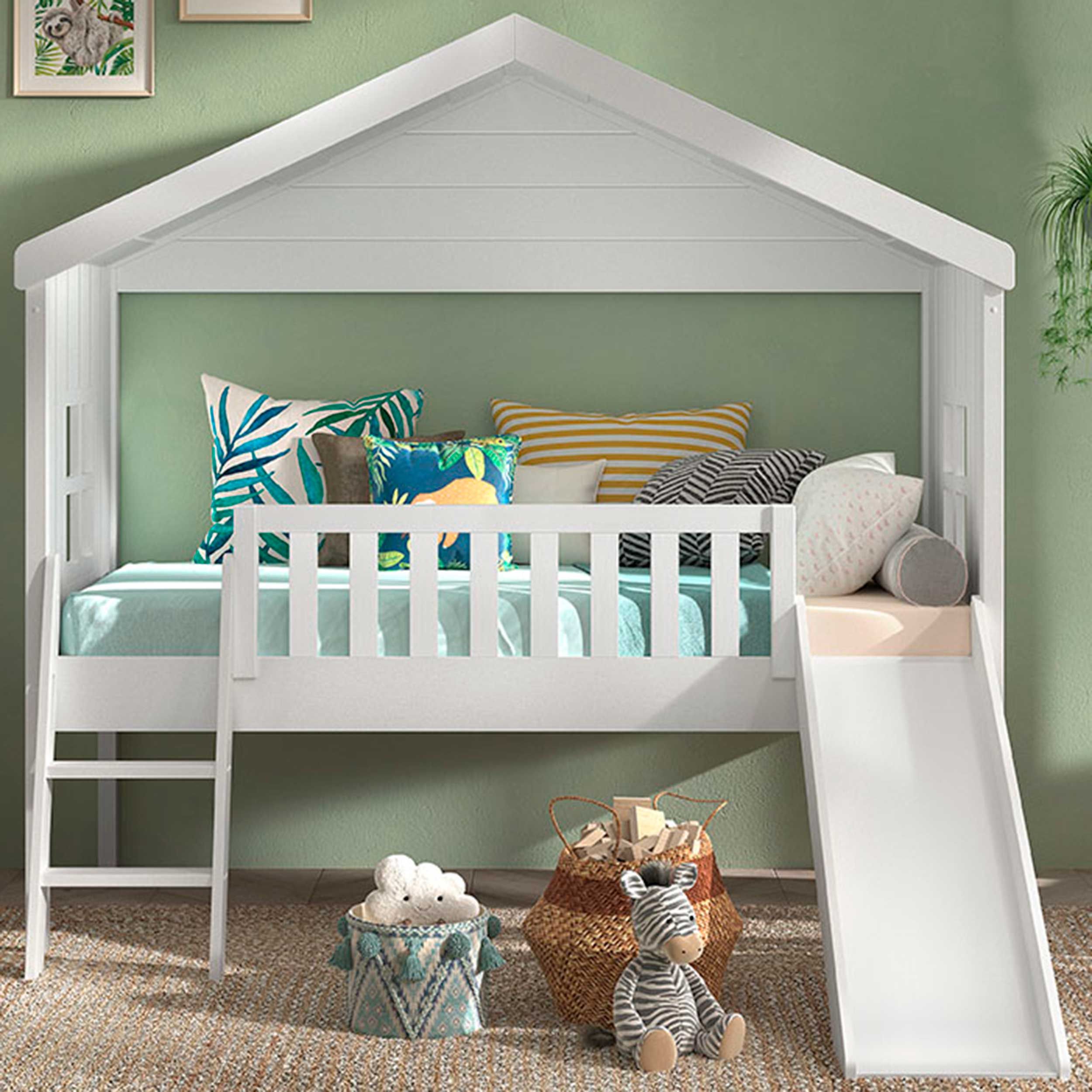 Chambre à coucher Senna avec échelle et toboggan 90x200 cm - blanc