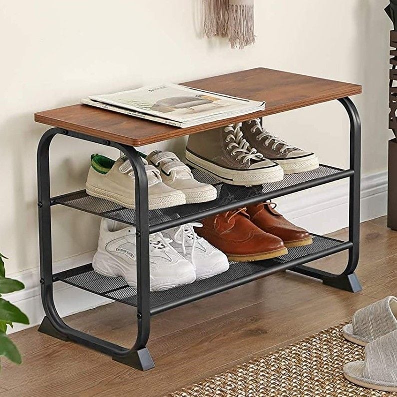 Etagère à chaussures Elliot 2 tablettes - brun/noir