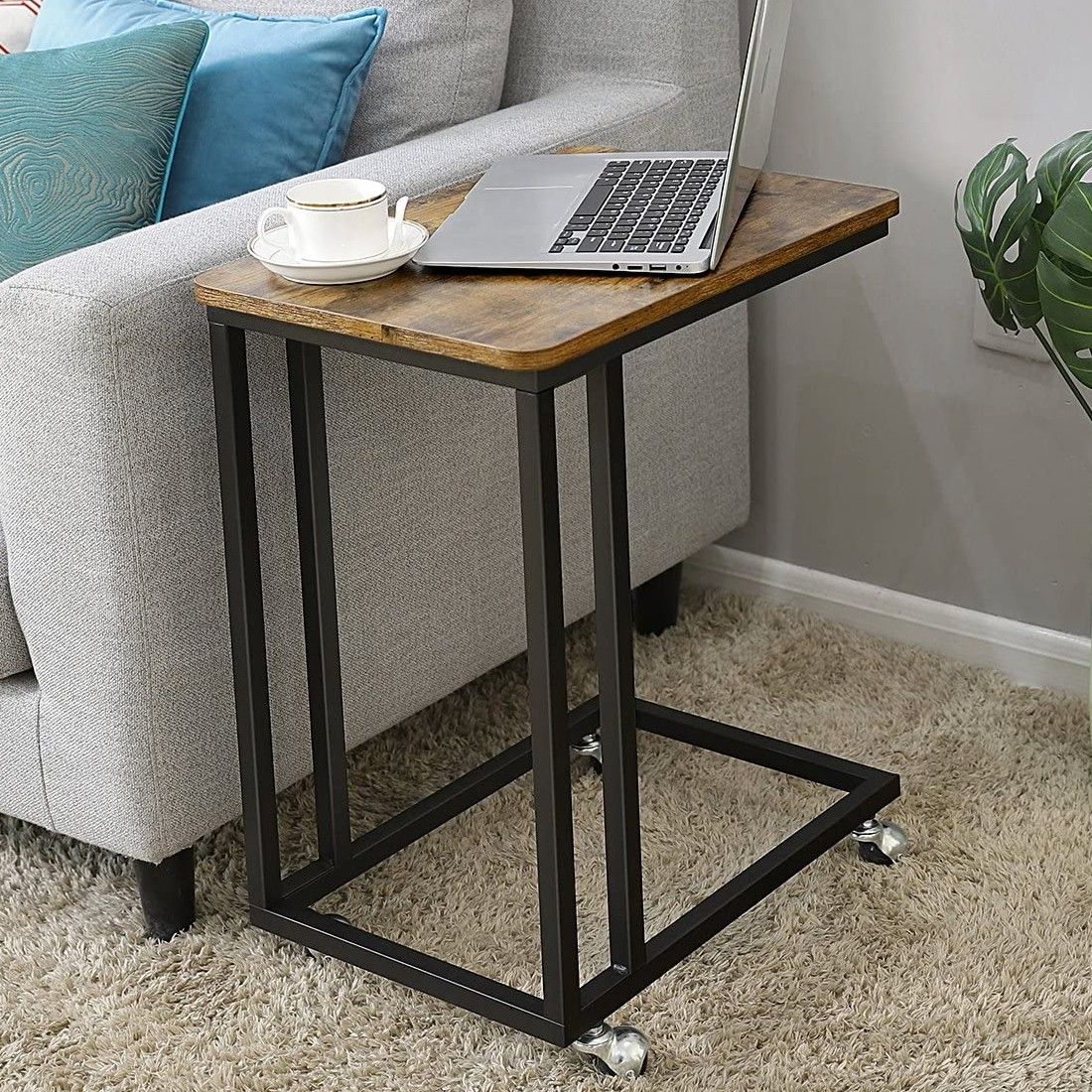Table d'appoint pour ordinateur portable Dante avec roulettes - brun/noir