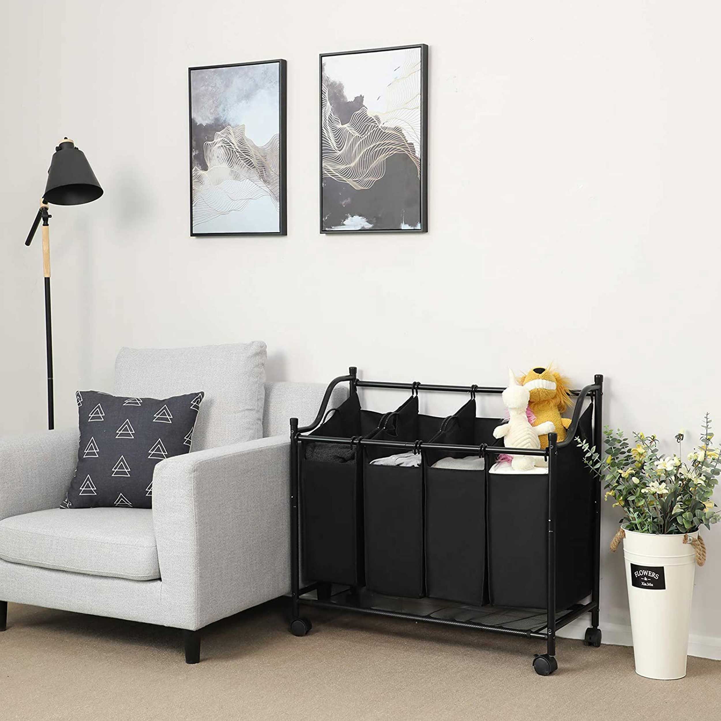 Sac à linge avec fonction de tri Jerko | Quatre compartiments | Noir