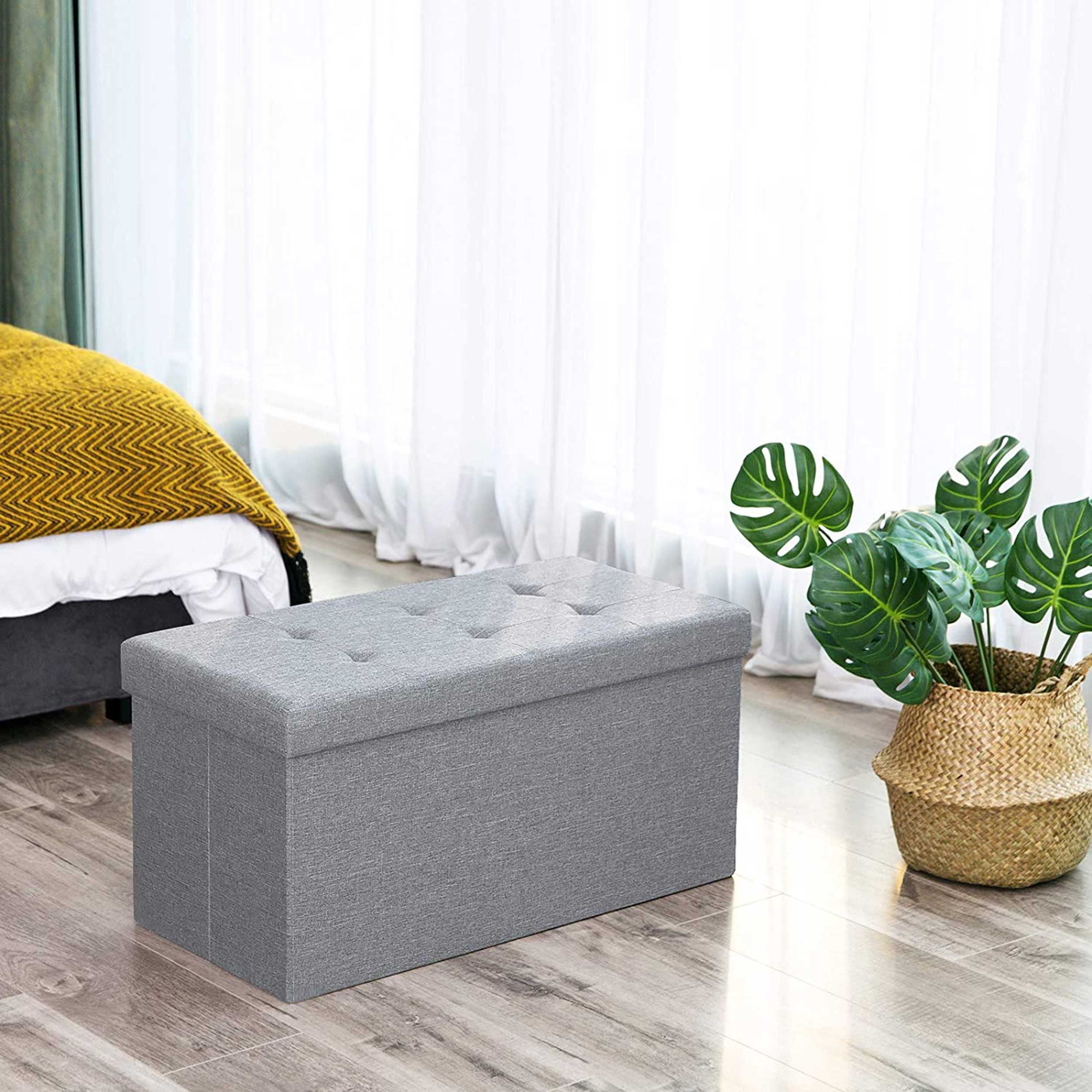 Pouf de rangement en MDF gris clair, 76x38x38cm