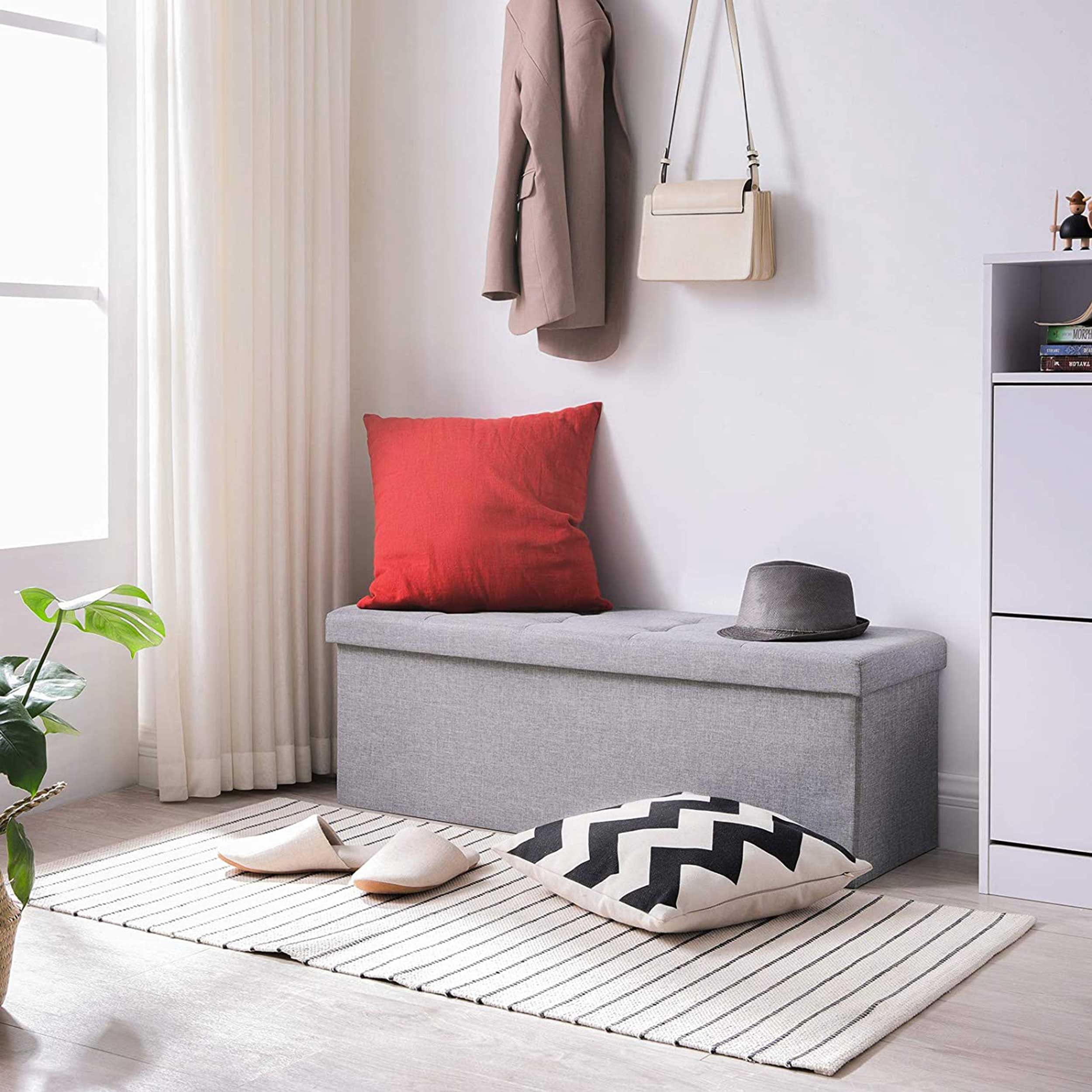 Banc coffre en faux lin, capacité 300kg, 110x38x38cm