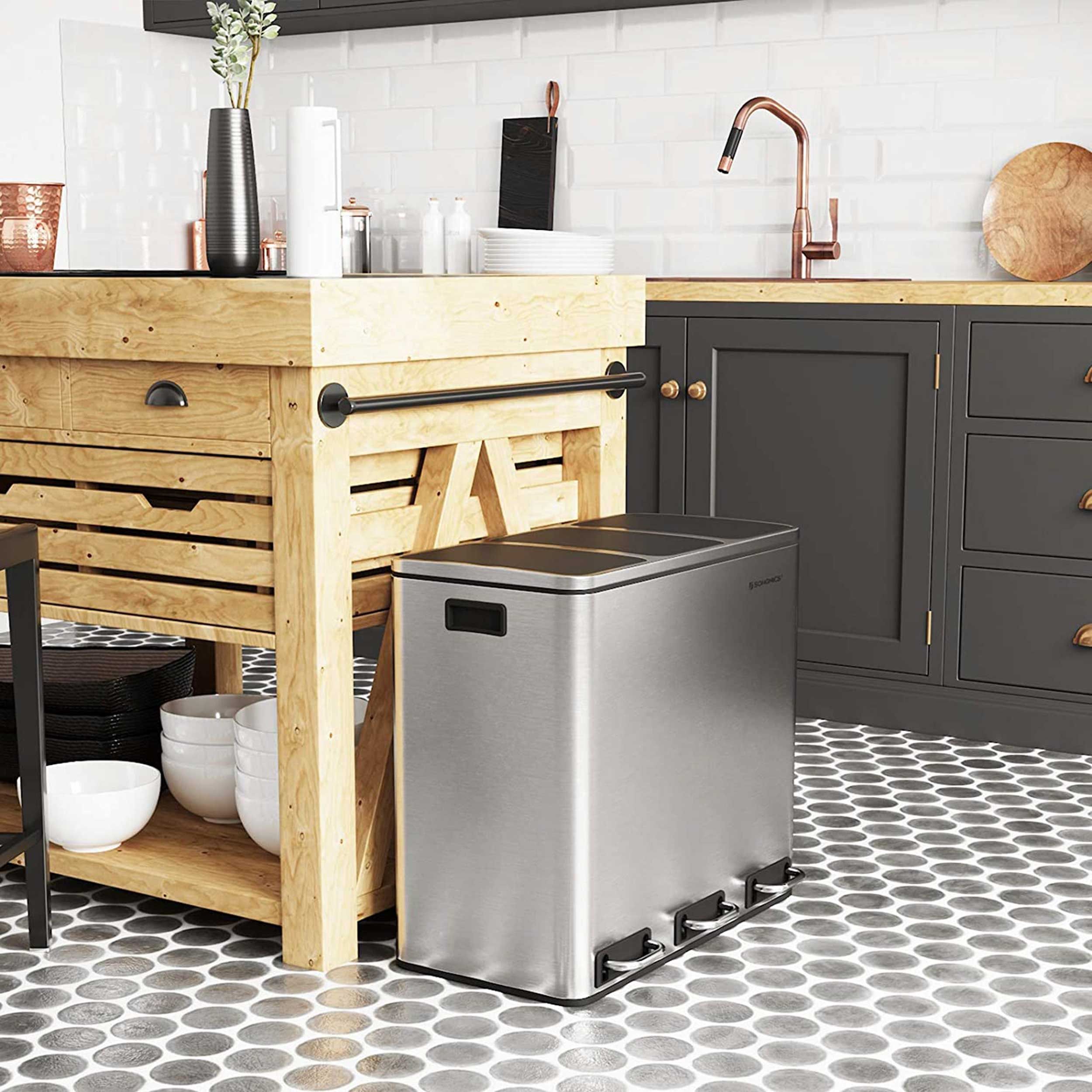 Poubelle de recyclage à trois compartiments, 3×18L Couvercle à fermeture souple avec poignées en plastique