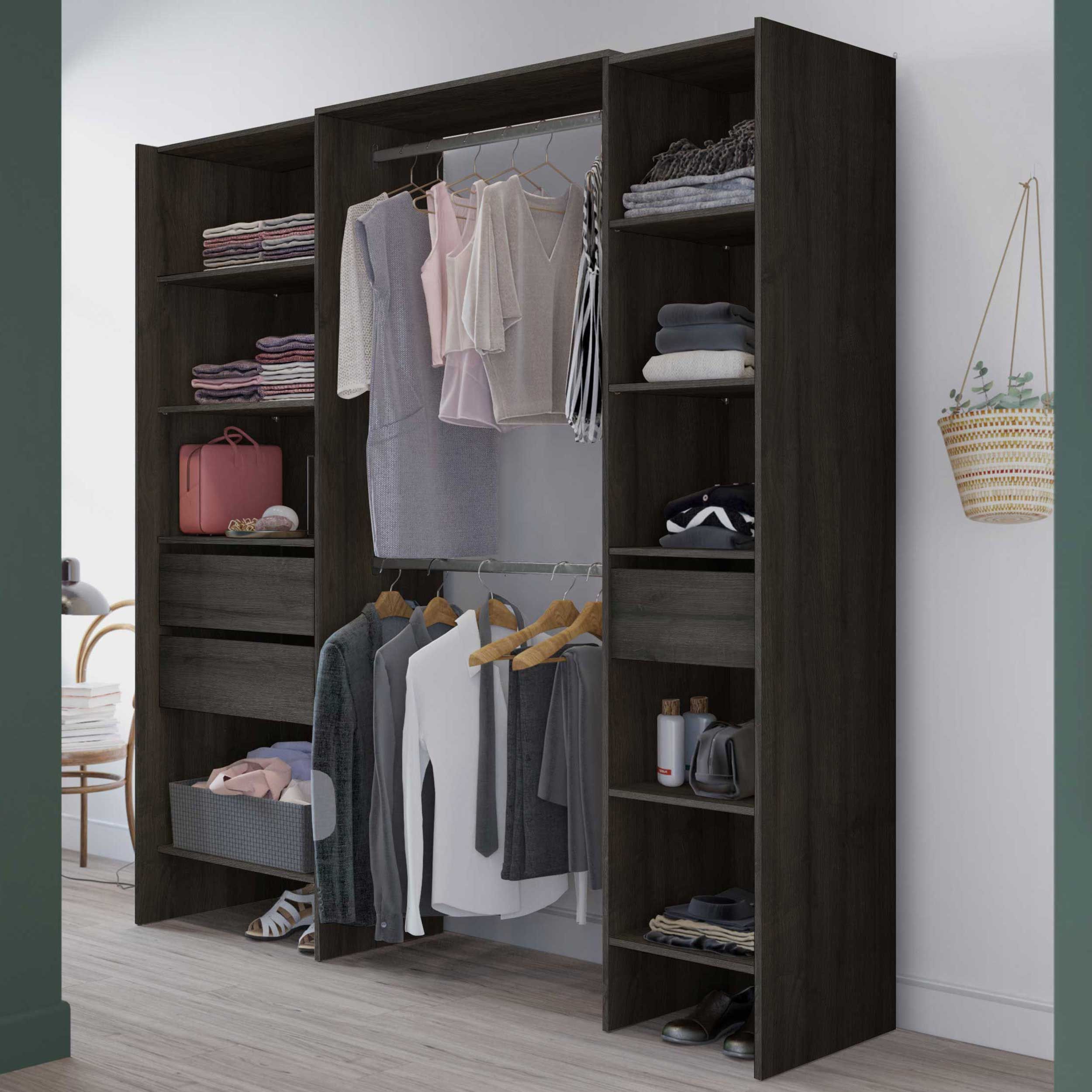 Armoire Mimi 7 étagères, 3 tiroirs et 2 tringles-chêne Waterford