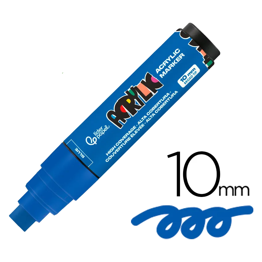 Marqueur liderpapel acrylique base eau tous support pointe rectangulaire 10mm coloris bleu